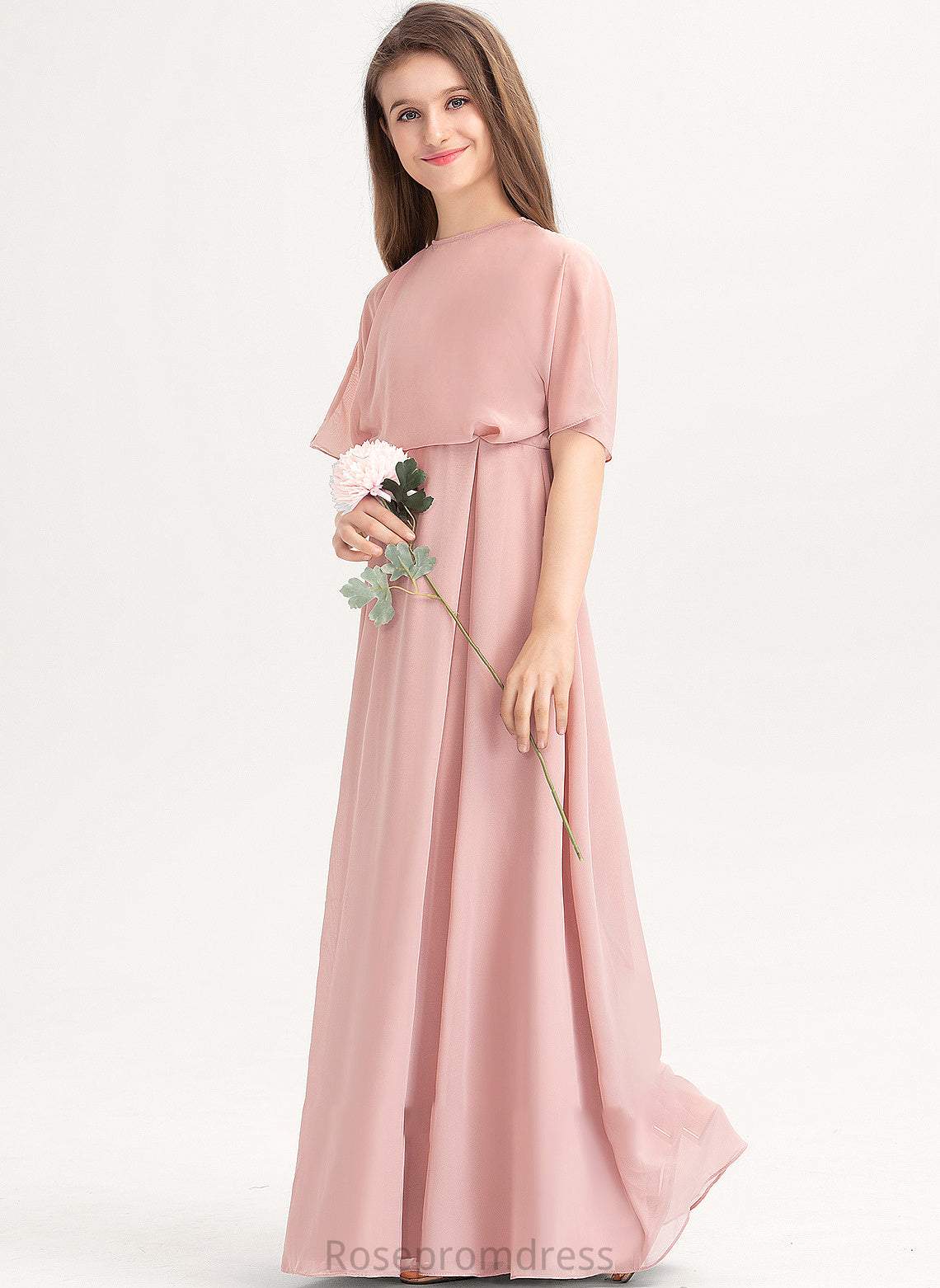 Gillian Neck Floor-Length Junior Bridesmaid Dresses Scoop A-Line Chiffon