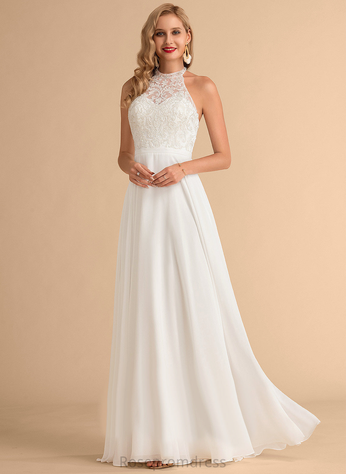 Wedding Dresses Chiffon Dress Neck Lace High Raegan Wedding A-Line Floor-Length