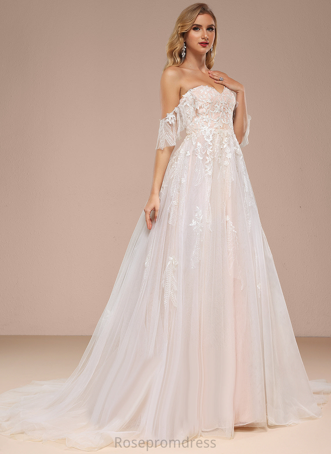 Dress Sequins Scarlett Court Wedding Ball-Gown/Princess Sweetheart Wedding Dresses Train Ruffle Off-the-Shoulder Tulle With Lace