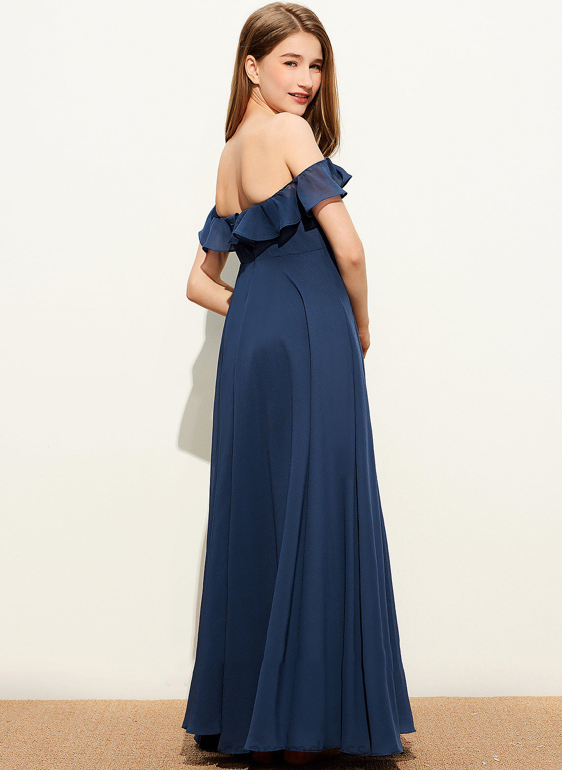 Floor-Length Cecelia Chiffon Off-the-Shoulder Junior Bridesmaid Dresses A-Line