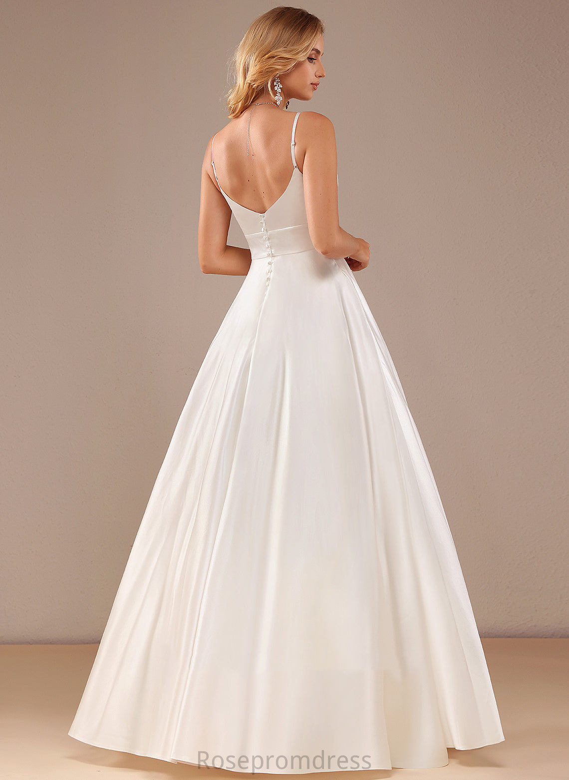 Lilian Dress Wedding Dresses V-neck Floor-Length Satin Ball-Gown/Princess Pockets With Wedding