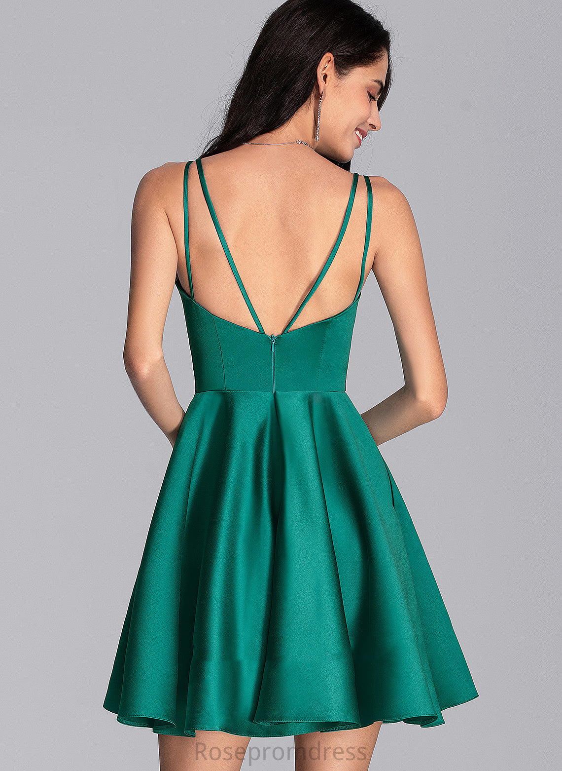 Cocktail Dresses Satin Short/Mini V-neck Monique Dress Cocktail Ruffle Pockets A-Line With