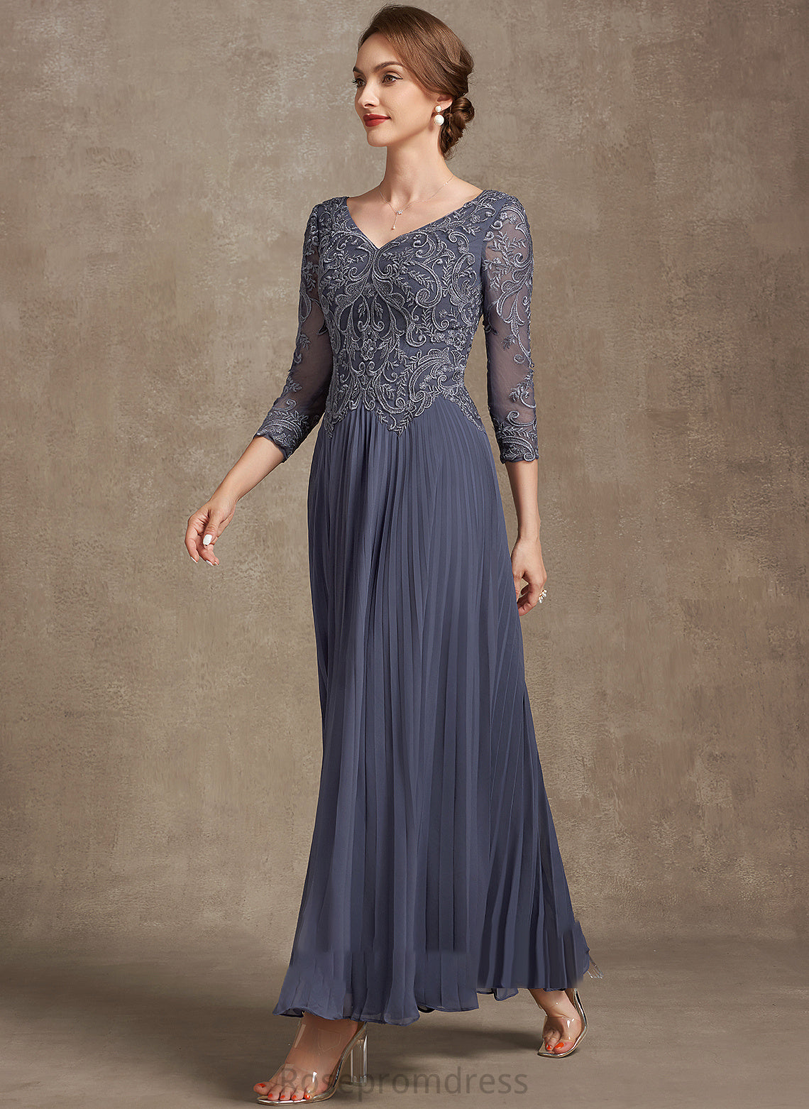 Dress Ankle-Length Lace Mother of the Bride Dresses Chiffon of the V-neck Mother Lauren A-Line Bride