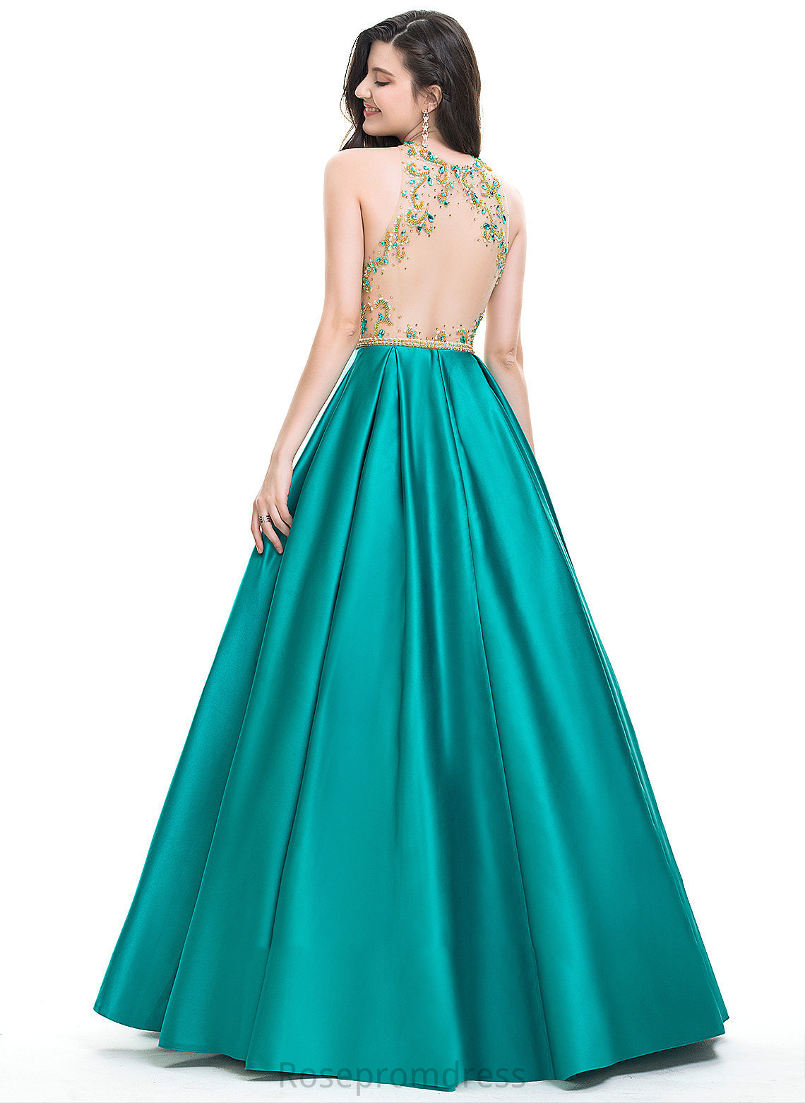 Prom Dresses Elisabeth Ball-Gown/Princess Beading Scoop Satin Sequins With Floor-Length Neck