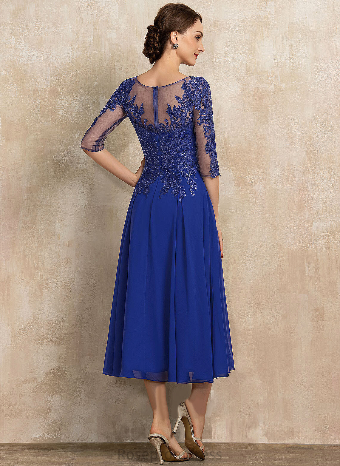 of Scoop Mother the Tea-Length A-Line Lace Chiffon Dress Neck Sequins Bride Felicity Mother of the Bride Dresses With