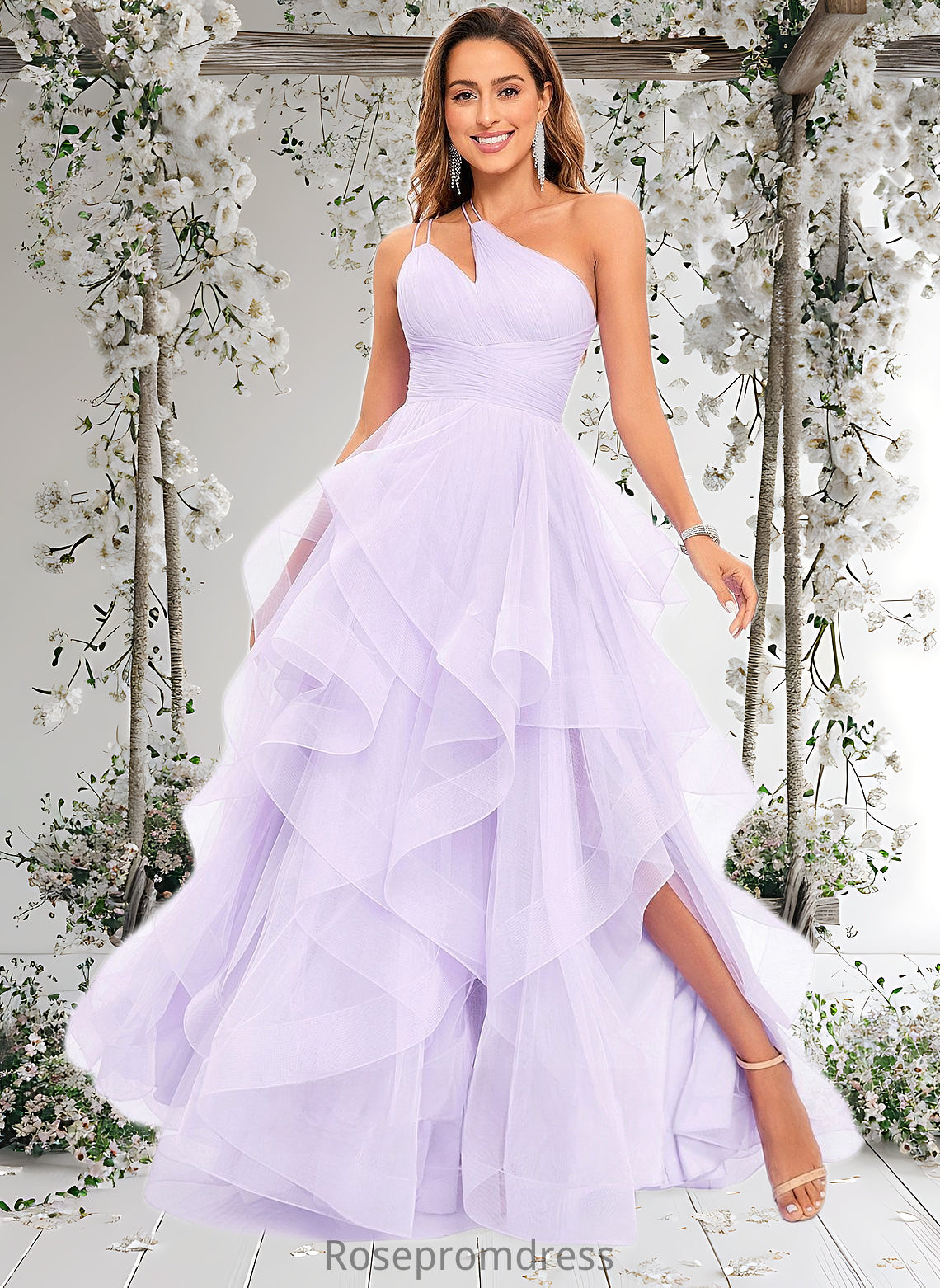 Marin Ball-Gown/Princess Asymmetrical One Shoulder Floor-Length Tulle Prom Dresses DSP0025867