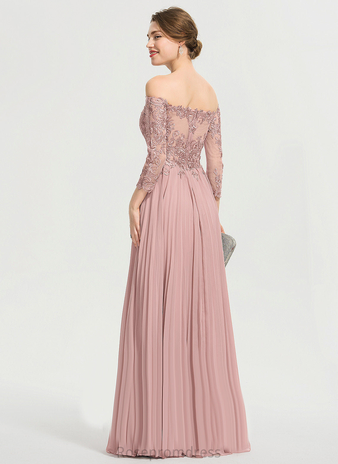 Linda Lace Off-the-Shoulder Pleated With Sequins Chiffon Prom Dresses Ball-Gown/Princess Floor-Length