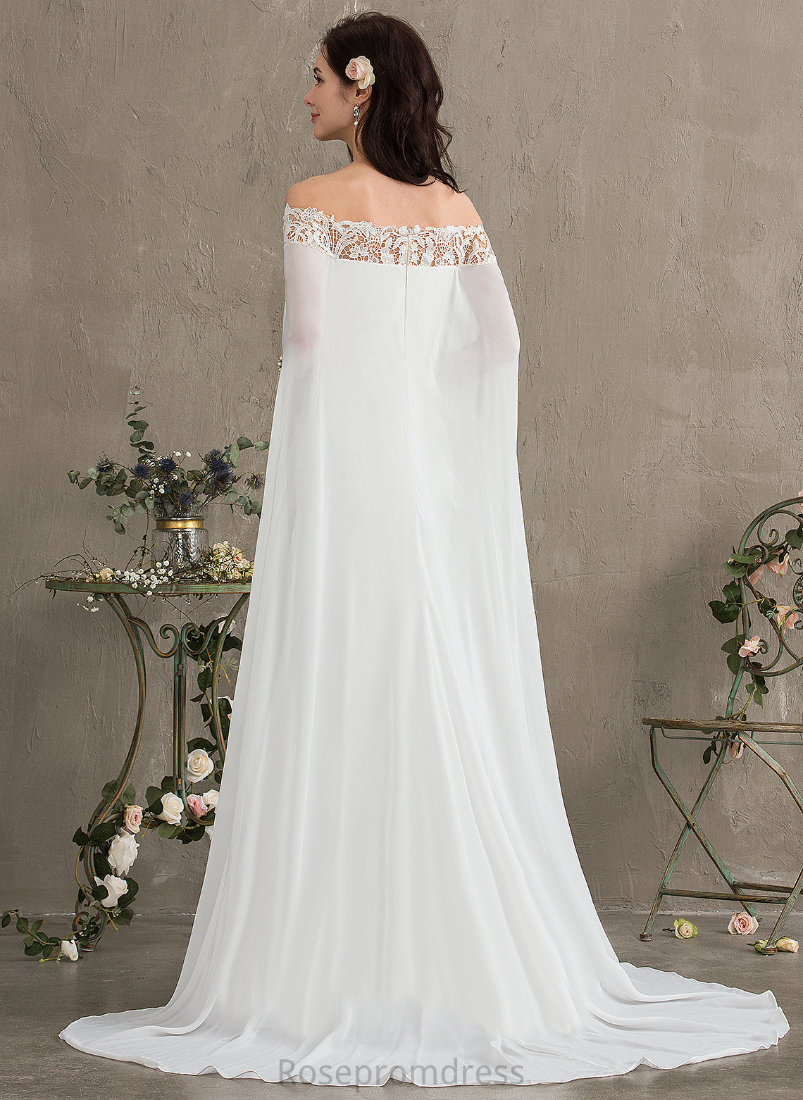 Dress Wedding Dresses Train Off-the-Shoulder Lace With Lace Wedding Court Val Sheath/Column Chiffon