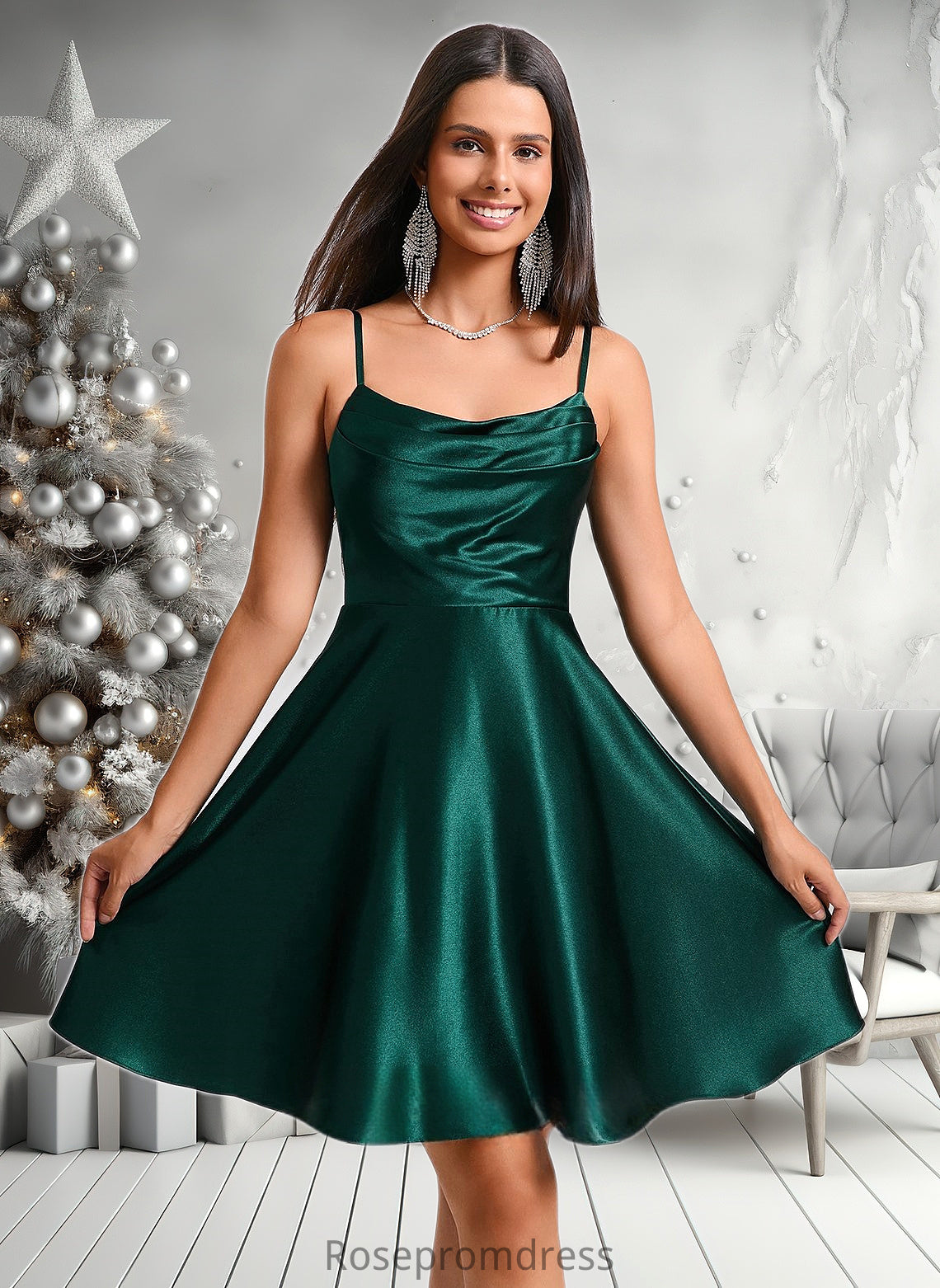 Jean A-line Cowl Short Stretch Satin Homecoming Dress DSP0025664