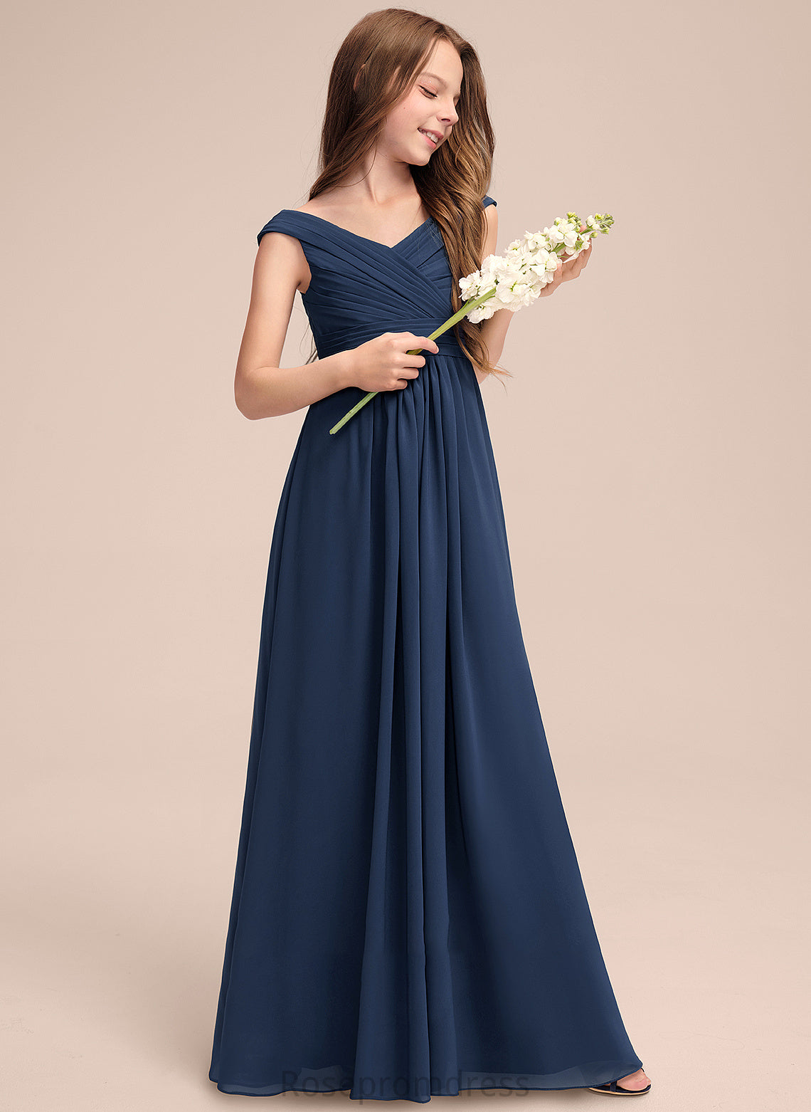 Off-the-Shoulder With Junior Bridesmaid Dresses Chiffon Cristal Ruffles A-Line Floor-Length