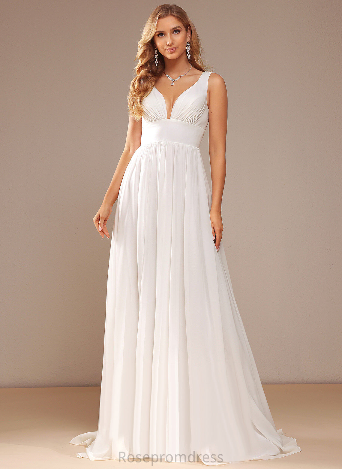 Wedding V-neck With Dress Wedding Dresses Sweep Front Train A-Line Ayana Chiffon Split