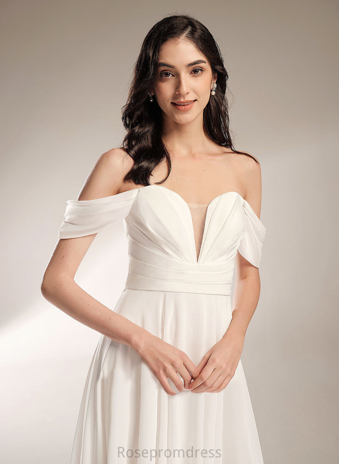 Court Dress Wedding Pleated Train With Magdalena Wedding Dresses Off-the-Shoulder Chiffon A-Line