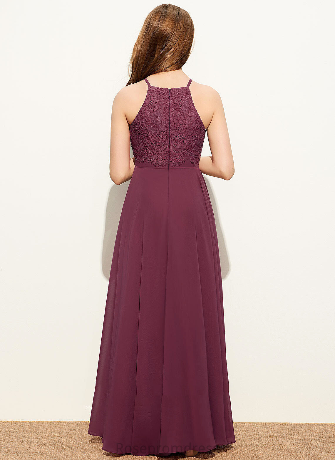 Floor-Length Lace Square A-Line Emilia Neckline Chiffon Junior Bridesmaid Dresses