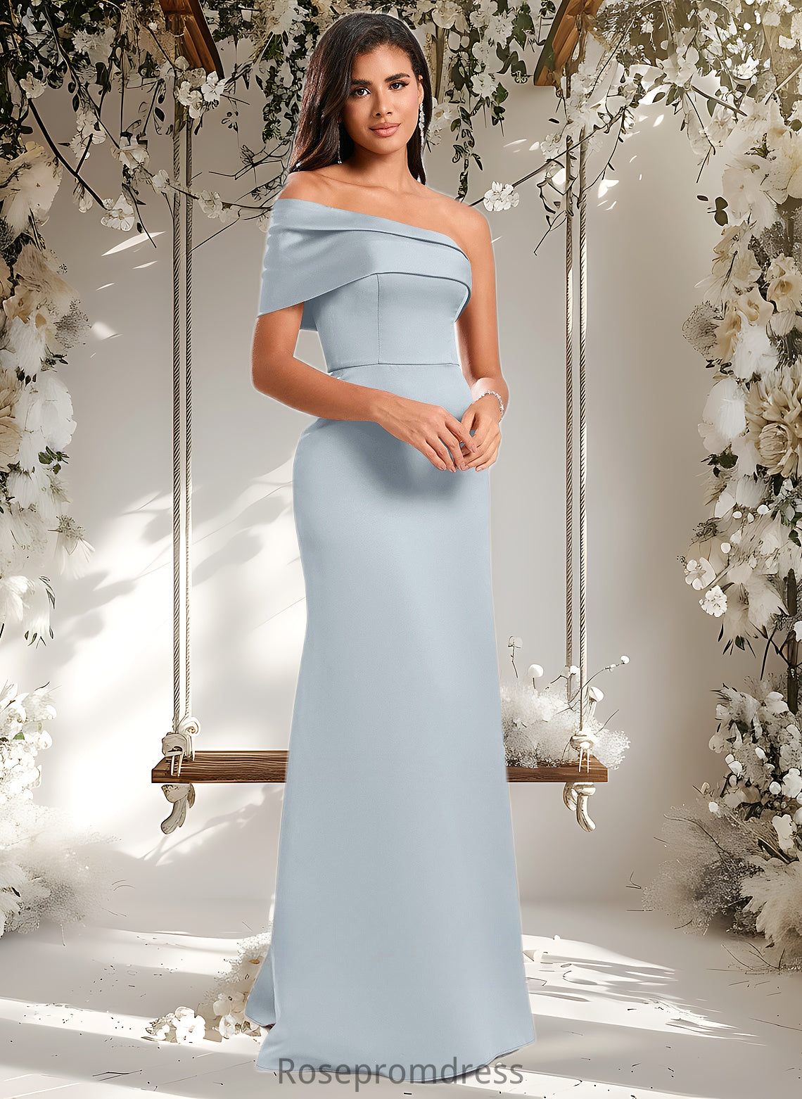 Cameron A-line Asymmetrical Off the Shoulder Floor-Length Satin Prom Dresses DSP0025884