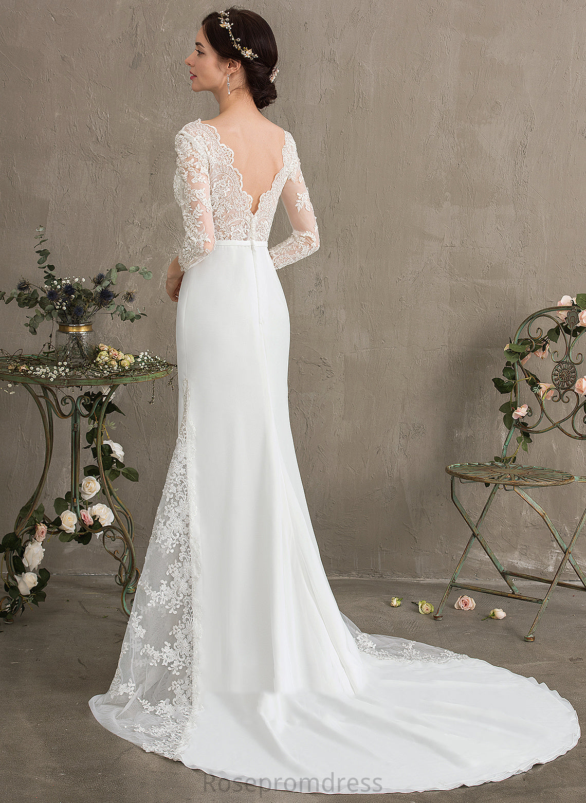 Trumpet/Mermaid Beading Sequins Lace Wedding Wedding Dresses Train Dominique Dress Chapel With Chiffon V-neck