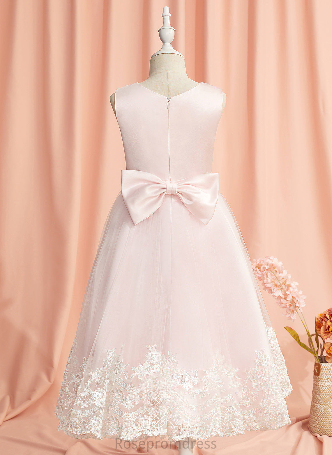 Flower - Moriah Flower Girl Dresses Dress Sleeveless Satin/Tulle Girl Tea-length With Scoop Lace/Bow(s) Neck Ball-Gown/Princess