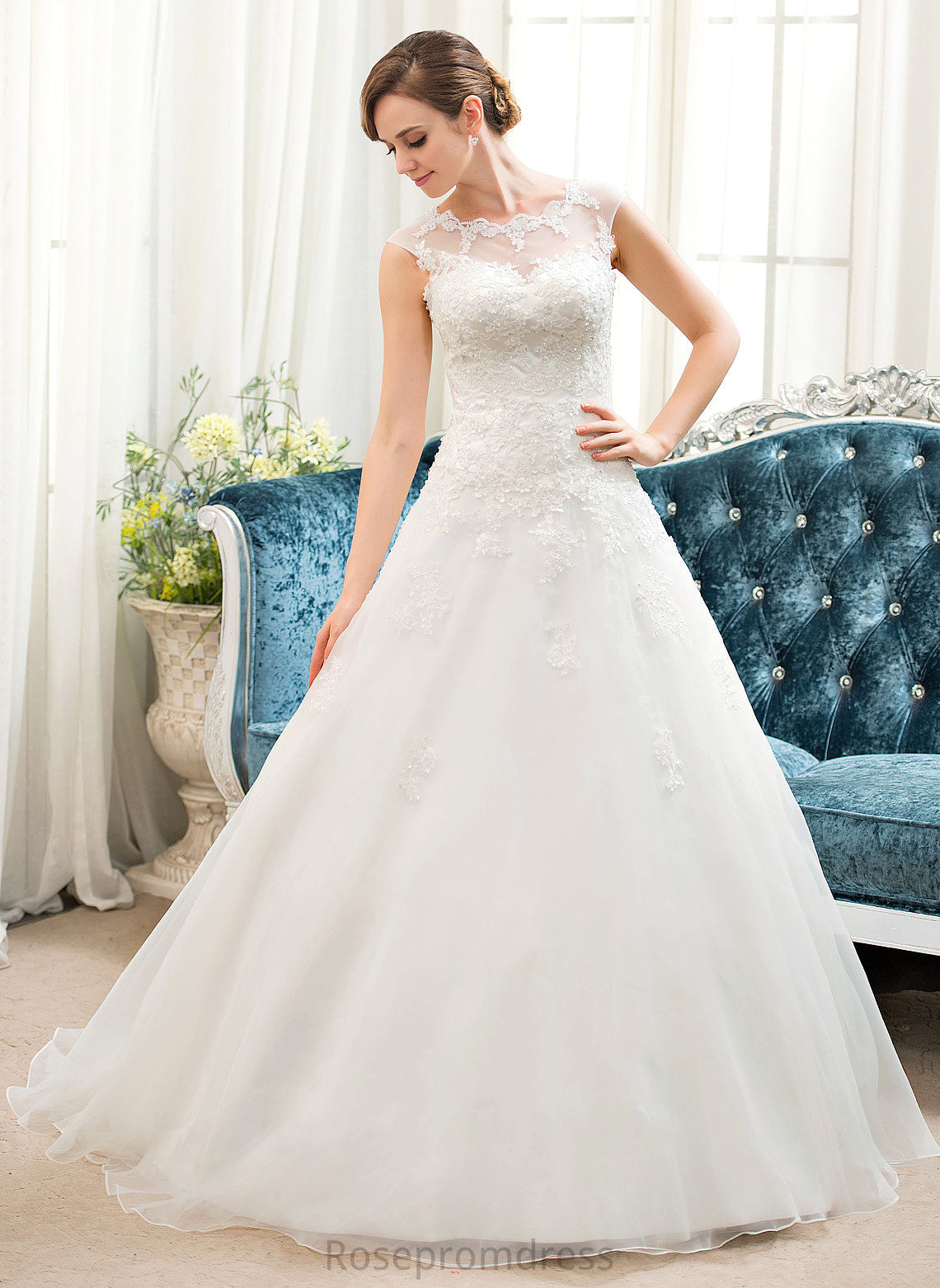 Ball-Gown/Princess Wedding Dress Train Wedding Dresses Organza With Beading Tulle Sequins Illusion Sweep Lace Meghan