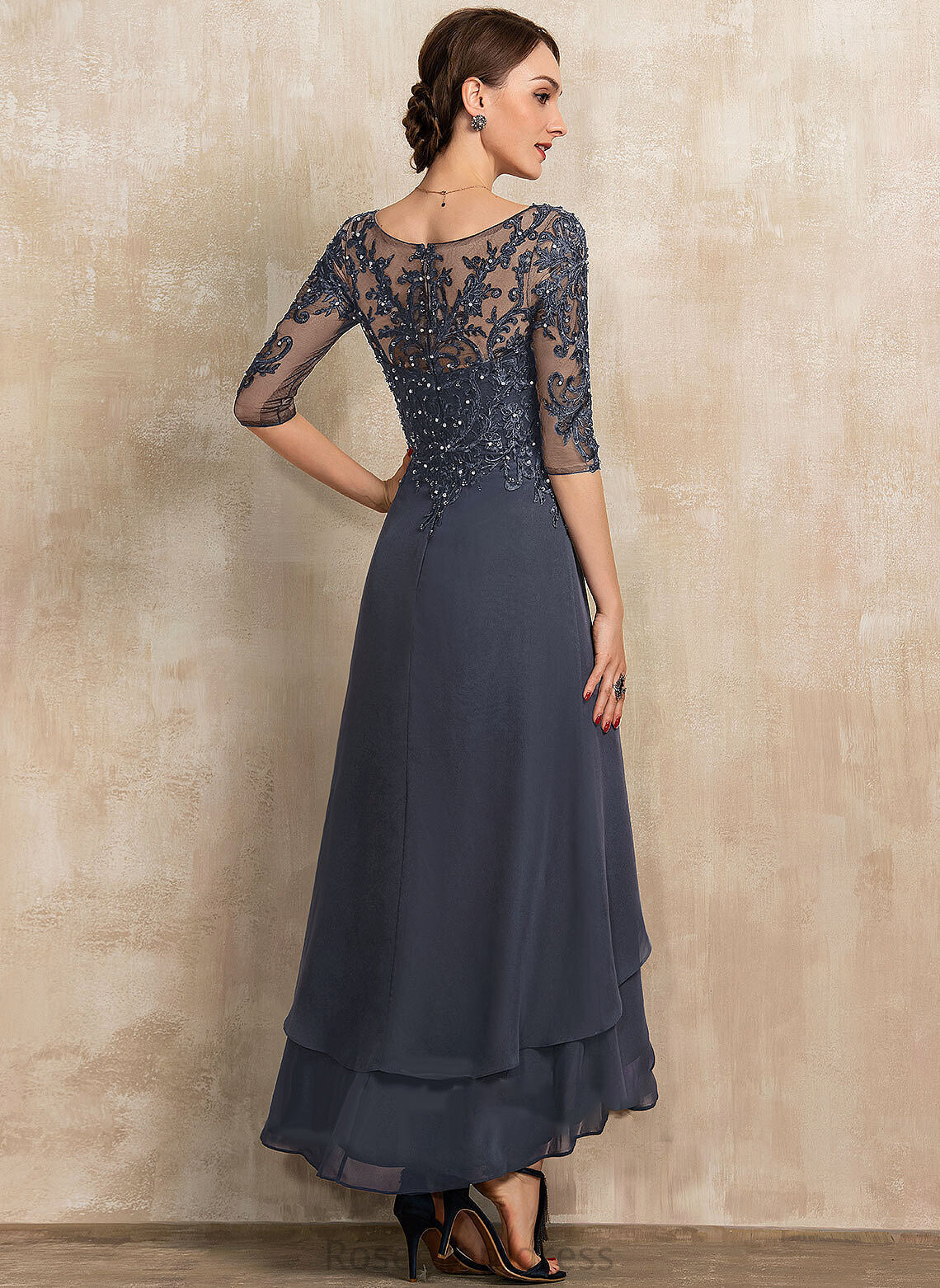 Sequins Chiffon Asymmetrical V-neck of Beading Iyana Lace Bride Mother of the Bride Dresses Mother With the A-Line Dress