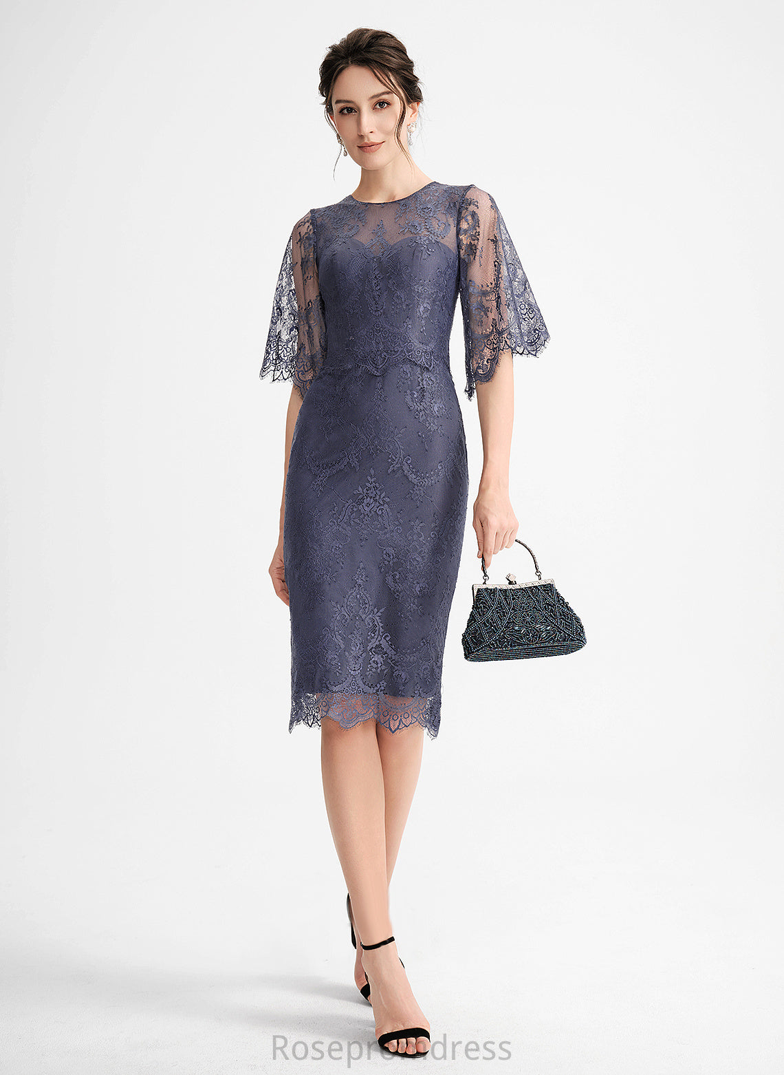 Sheath/Column With Scoop Jacquelyn Cocktail Dresses Neck Dress Lace Lace Knee-Length Cocktail