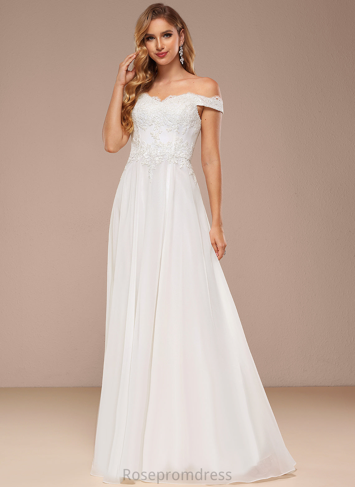 Lace Chiffon Off-the-Shoulder Sequins Giada Floor-Length With Dress A-Line Wedding Wedding Dresses