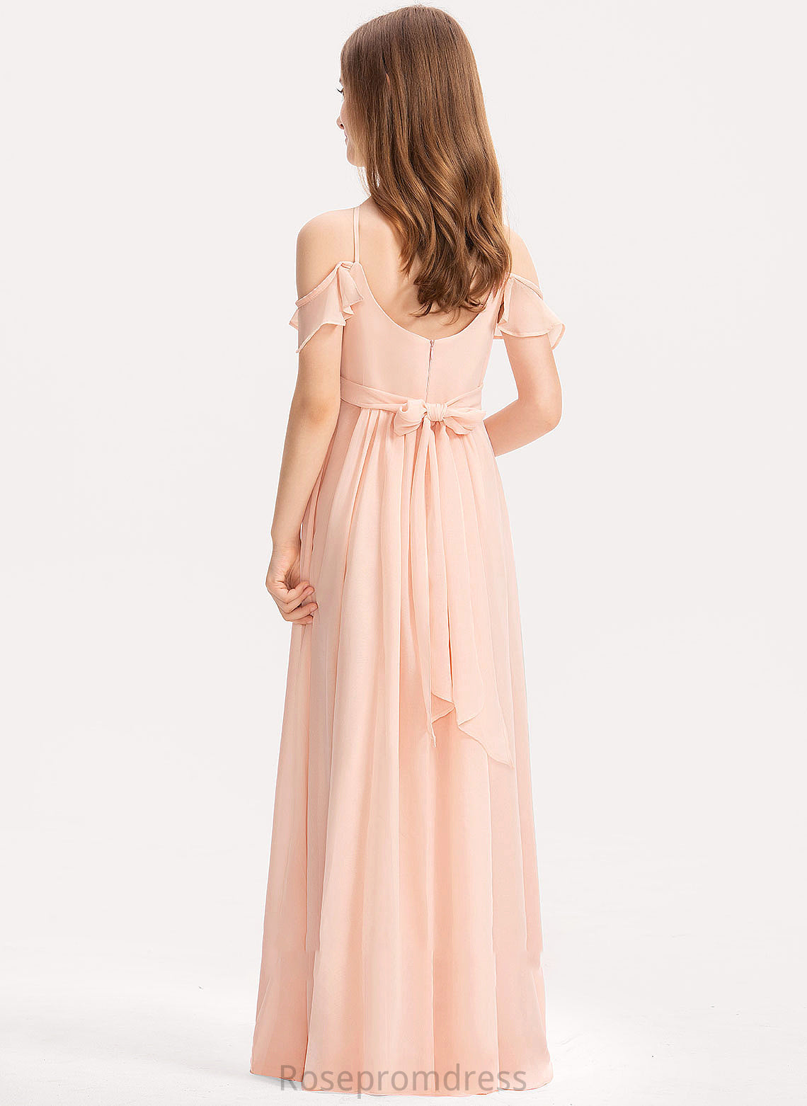 Justice With Junior Bridesmaid Dresses Floor-Length Chiffon Bow(s) Ruffle V-neck A-Line