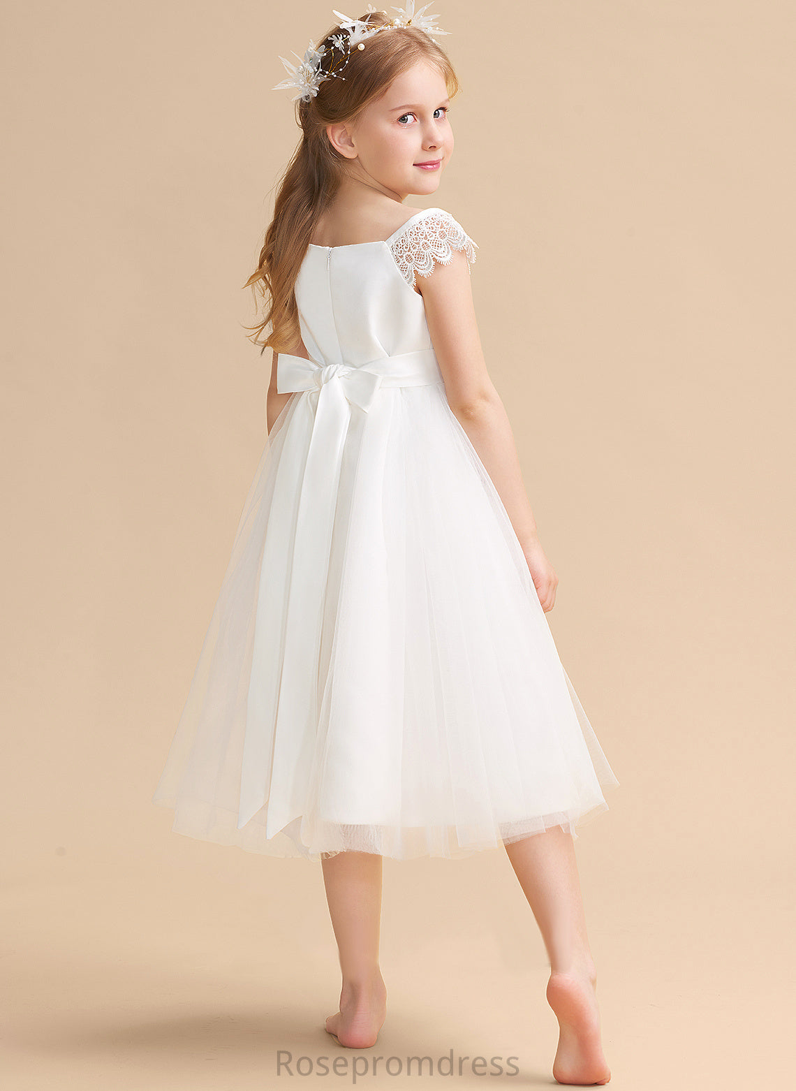 Neckline Flower Lace/Sash Sleeveless Dress Flower Girl Dresses Moriah Girl With - Square Tea-length Satin/Tulle A-Line