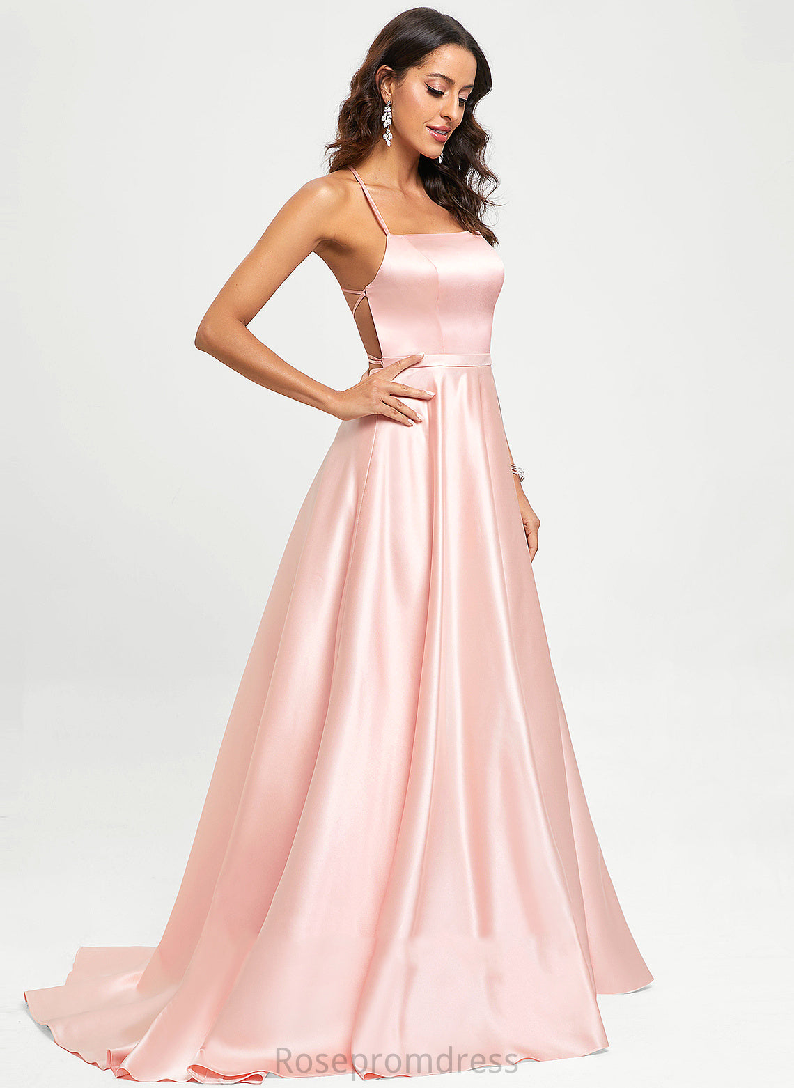 Satin Train Square Simone Sweep Prom Dresses A-Line