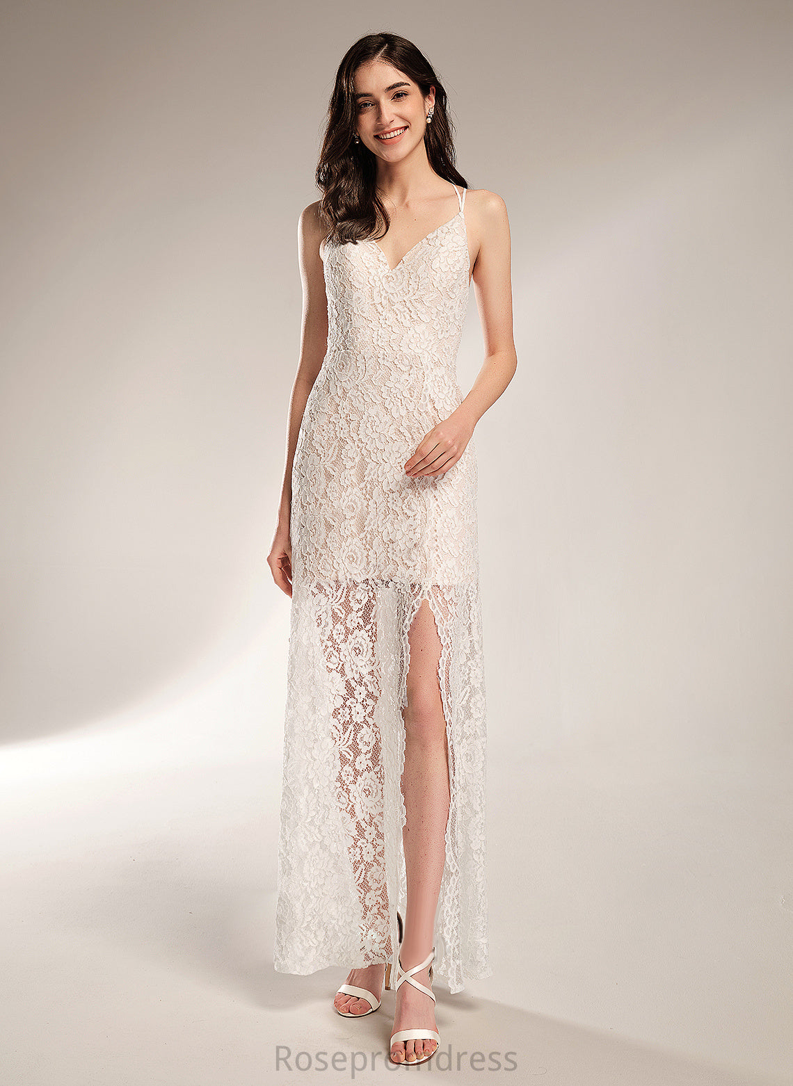 Anaya V-neck Sheath/Column Floor-Length Wedding Dresses Wedding Lace Dress