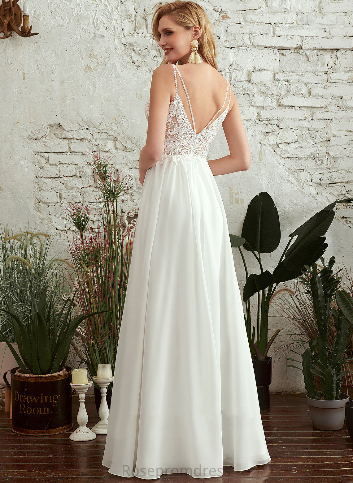 Wedding Floor-Length With V-neck Beading Chiffon Wedding Dresses Nancy Front Split Lace Dress A-Line