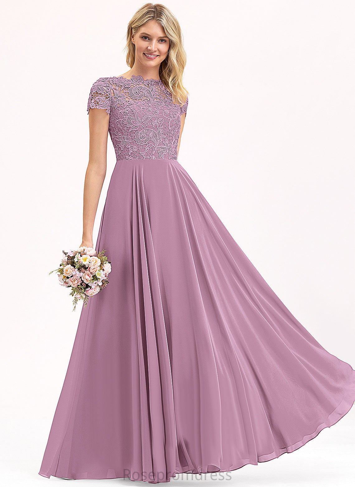 Floor-Length A-Line Chiffon Scoop Lace Nellie Prom Dresses