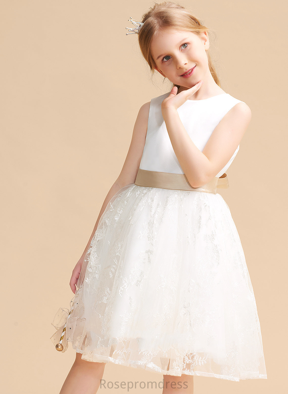 Sash Flower Girl Flower Girl Dresses Knee-length Dress Polly Neck Satin/Lace Scoop With - A-Line/Princess Sleeveless