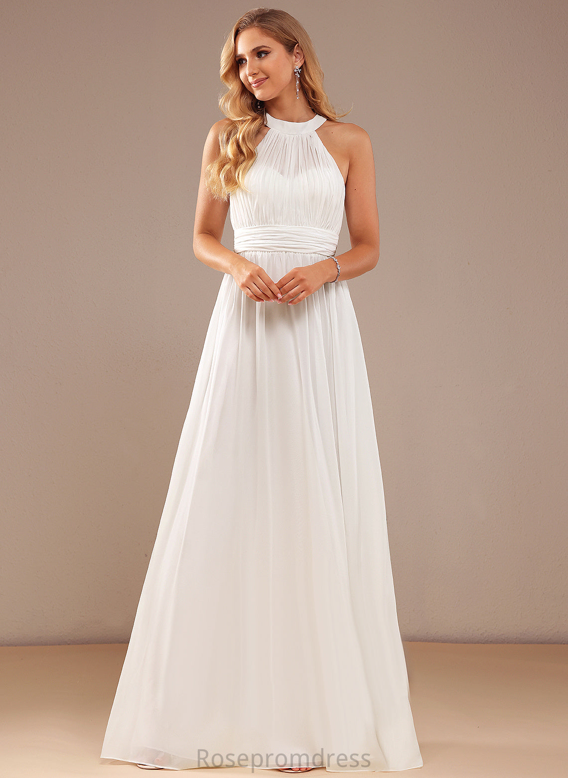 Wedding Dresses High Neck A-Line Floor-Length Wedding Ruffle With Chiffon Dress Cailyn