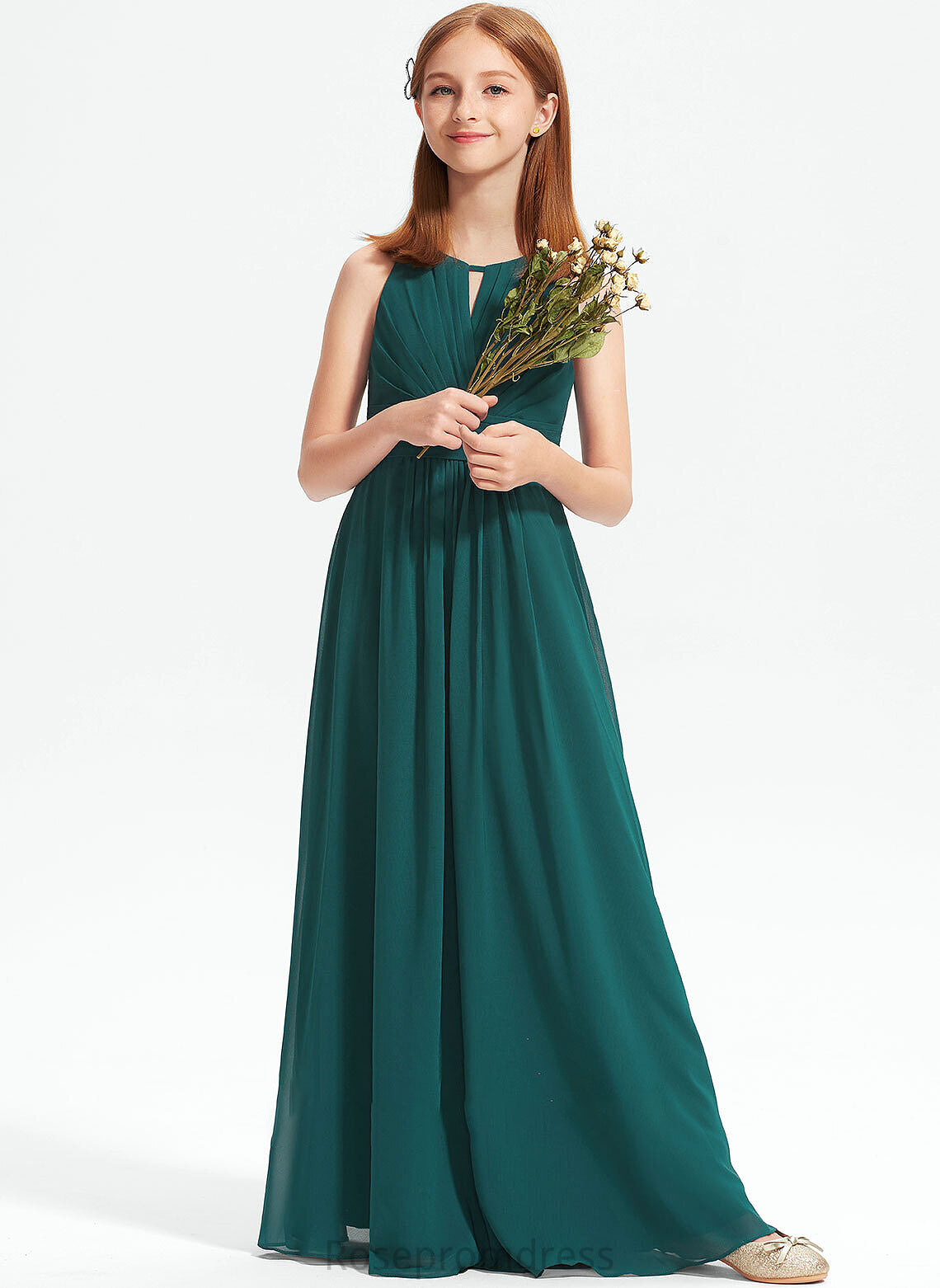 Floor-Length Junior Bridesmaid Dresses Scoop Neck With Chiffon Ruffle A-Line Kinley