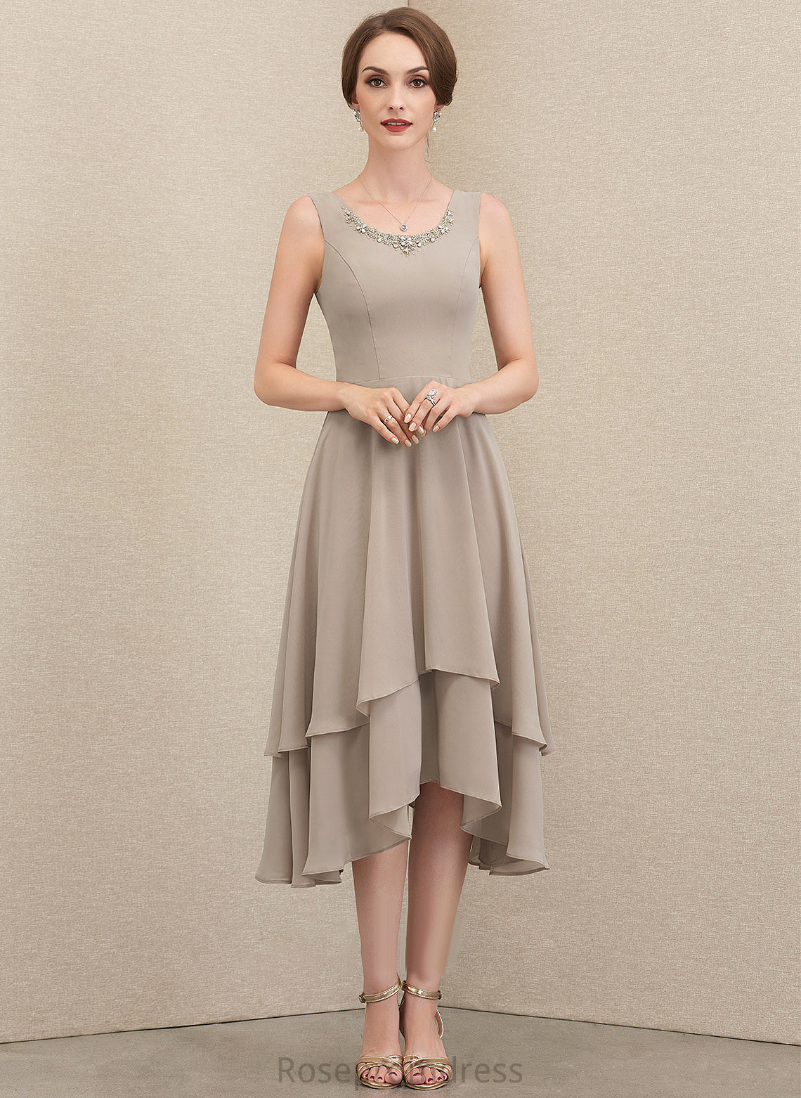 of Thea Mother of the Bride Dresses With Asymmetrical Bride Chiffon A-Line Dress Neck Sequins Mother the Beading Scoop