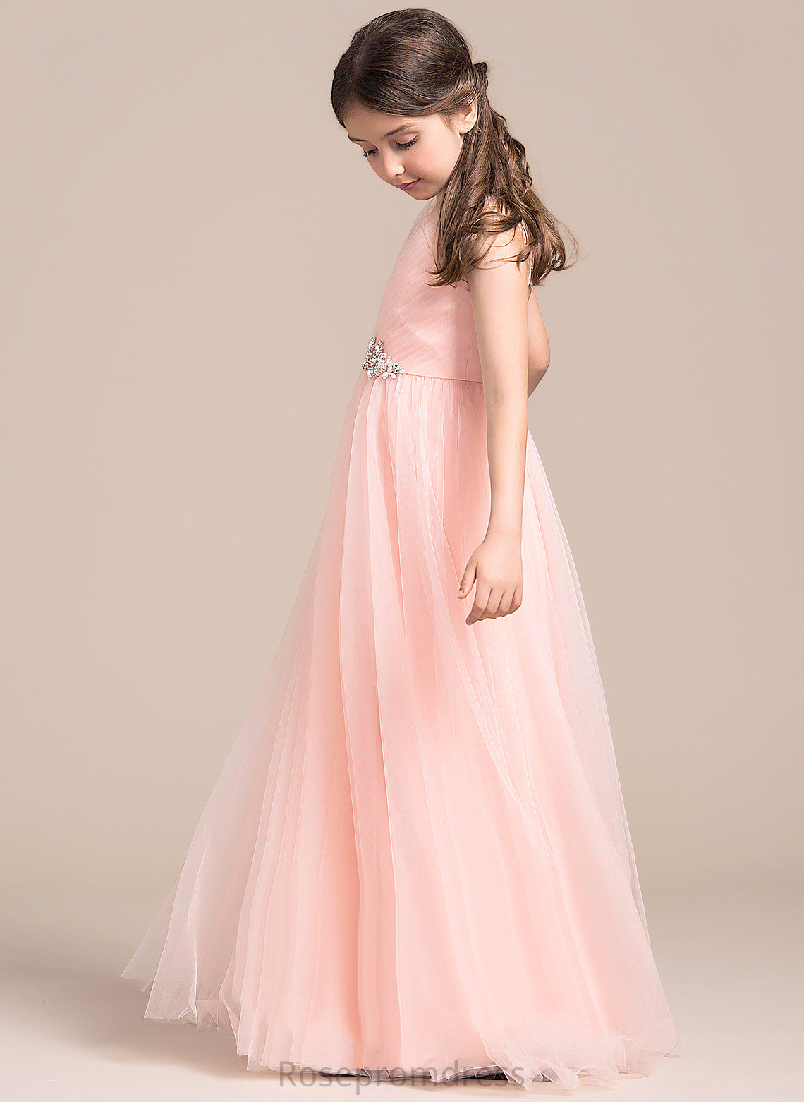 Sleeveless V-neck Dress Flower Girl Dresses Tulle Floor-length Flower With Girl Ruffles/Beading/Sequins - Nora A-Line