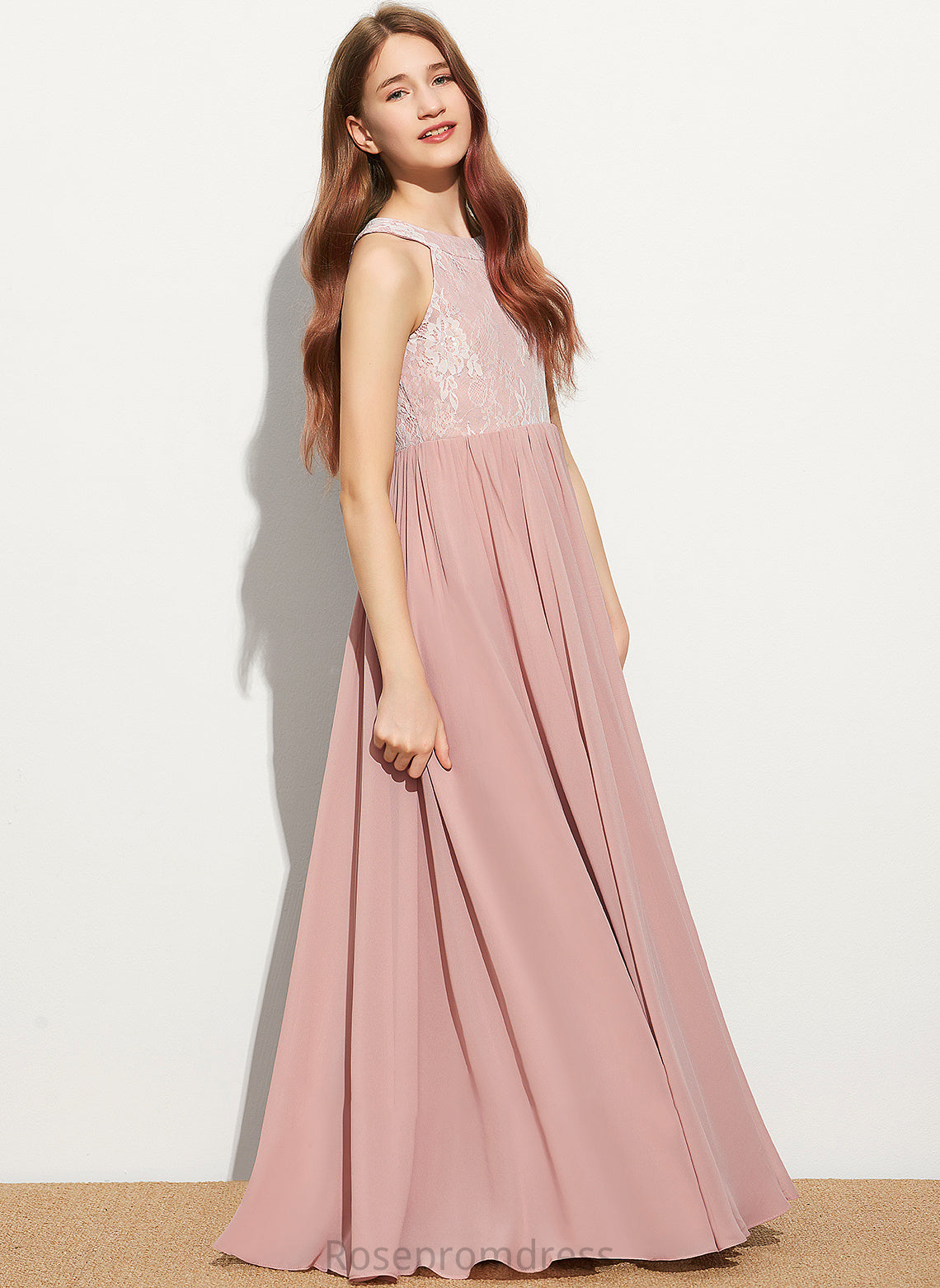 Floor-Length Lace With Scoop Sequins Junior Bridesmaid Dresses Neck A-Line Lilia Chiffon