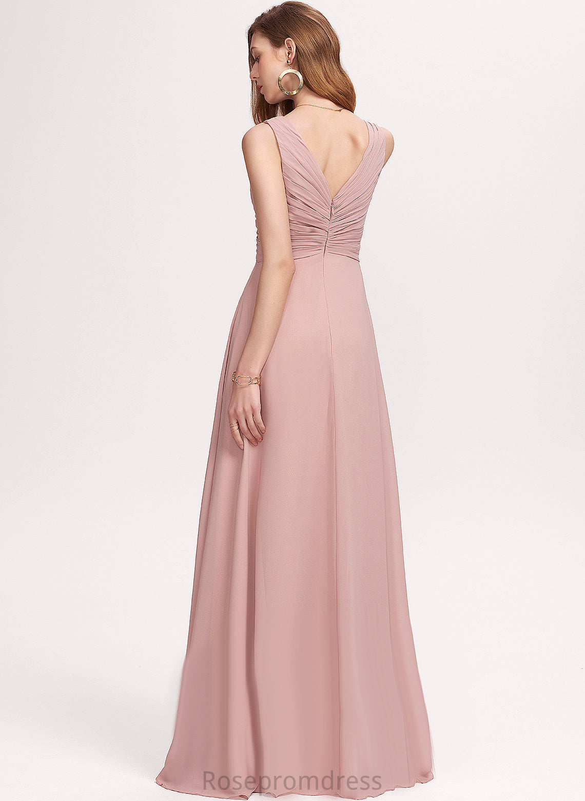 Pleated V-neck Prom Dresses With Chiffon Mattie A-Line Floor-Length