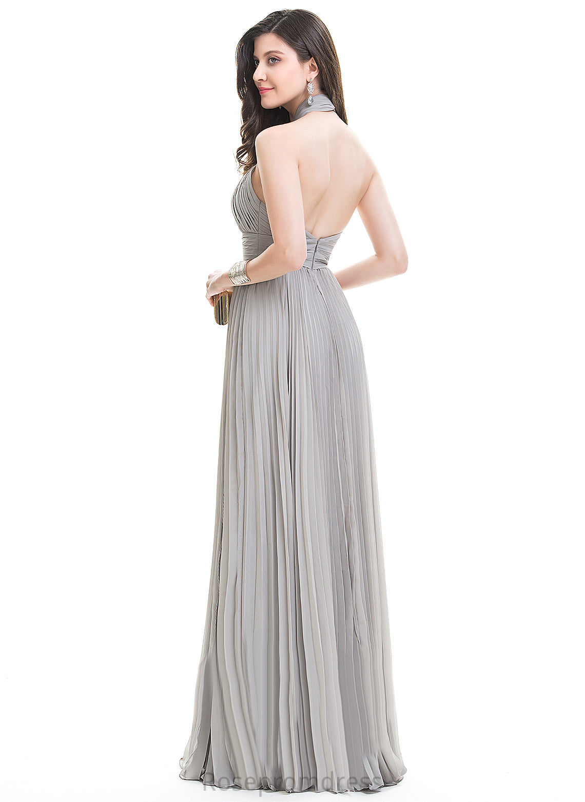 With Floor-Length Pleated Halter Chiffon Prom Dresses Sam A-Line