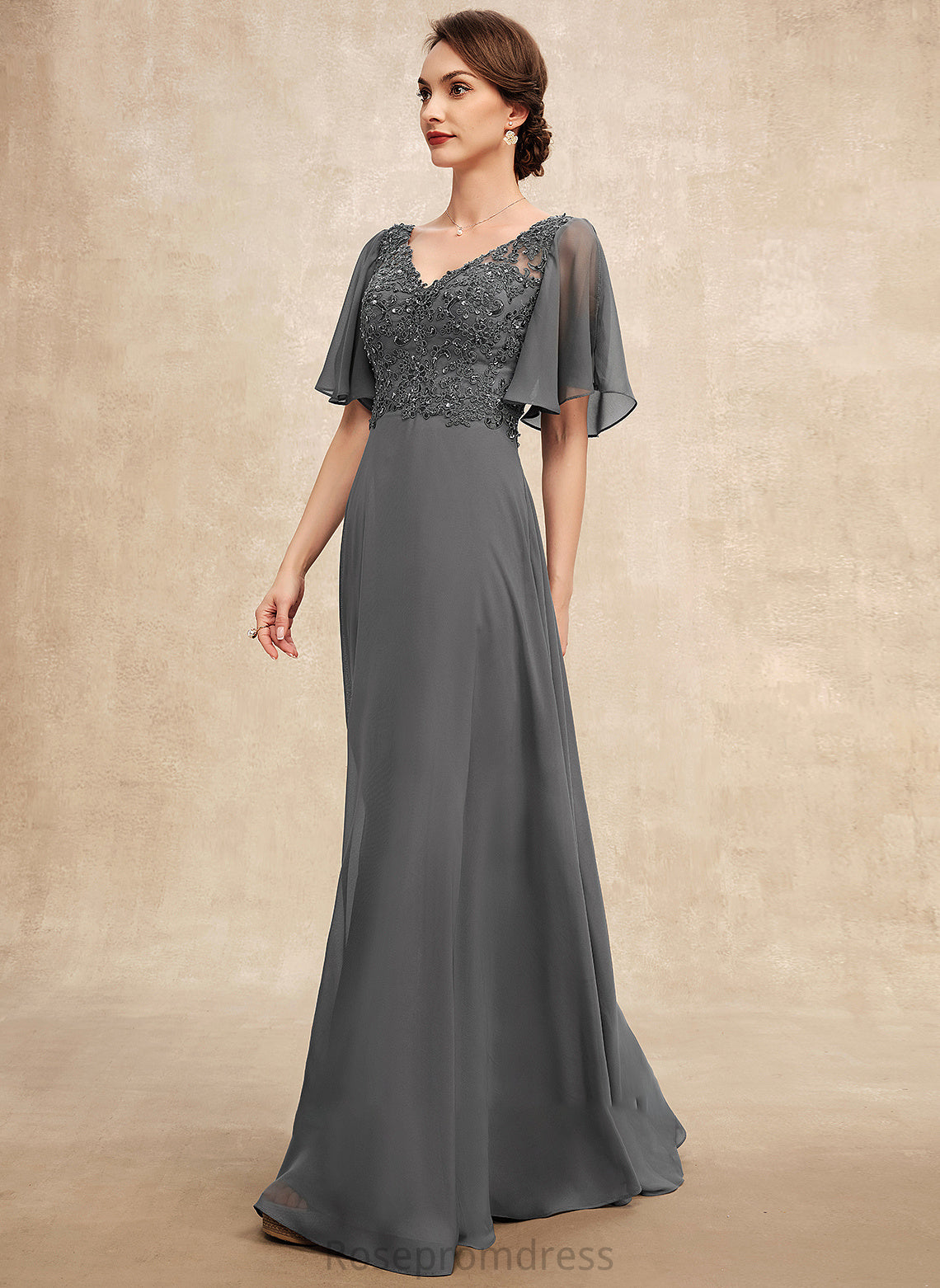 With Dress Bride Beading V-neck Floor-Length A-Line Mother of the Bride Dresses Mother of Lace Melody Sequins the Chiffon