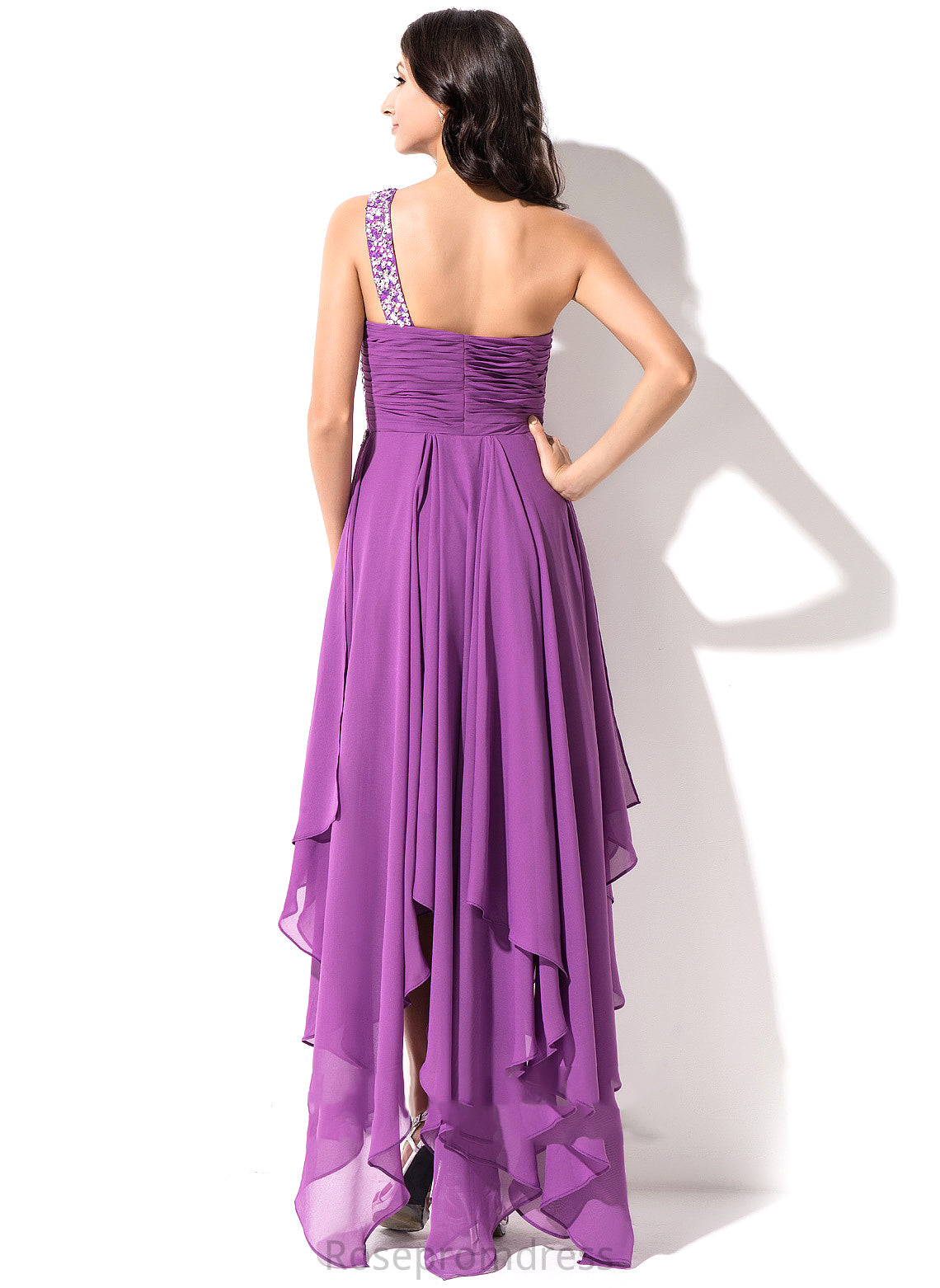 Homecoming Dresses One-Shoulder With Ruffle Anastasia A-Line Chiffon Sequins Dress Asymmetrical Homecoming Beading