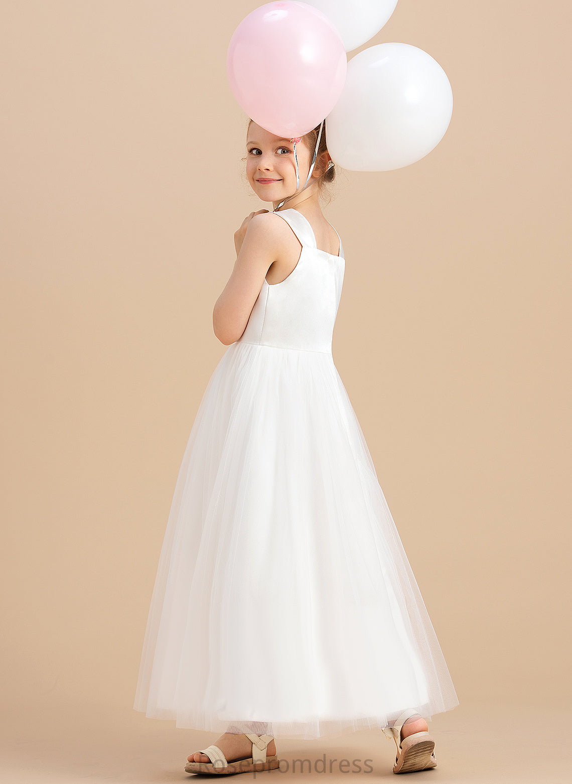 Girl Flower Ball Gown Satin/Tulle - Neckline Square Alison Dress Ankle-length Sleeveless Flower Girl Dresses