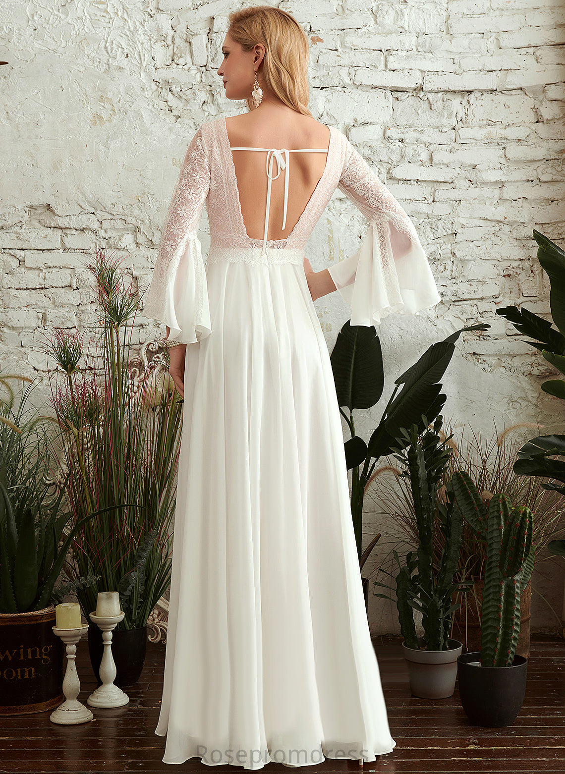 Floor-Length Wedding Lace Dress A-Line Lucile V-neck Chiffon Wedding Dresses