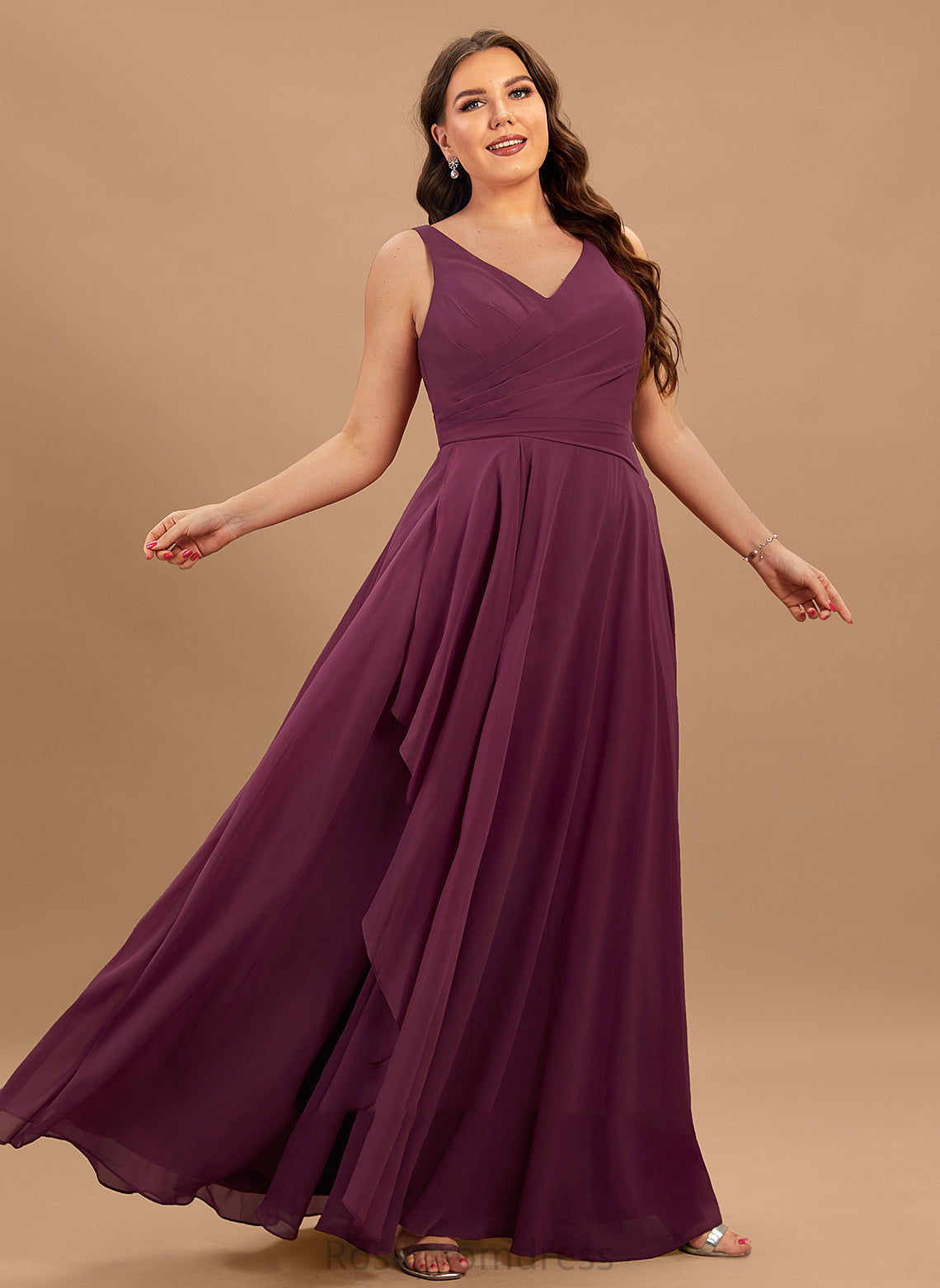 Floor-Length A-Line Embellishment Neckline SplitFront Silhouette Fabric Length V-neck Irene Bridesmaid Dresses