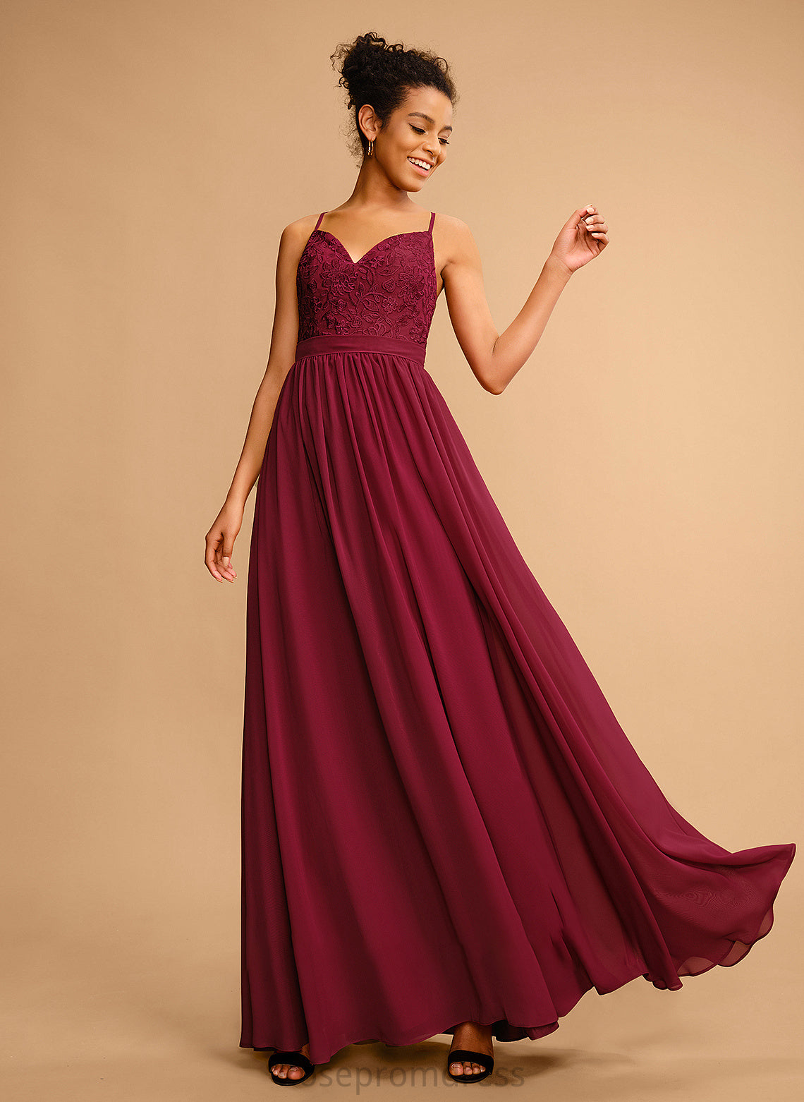 Floor-Length Chiffon With Prom Dresses Lace V-neck A-Line Winifred