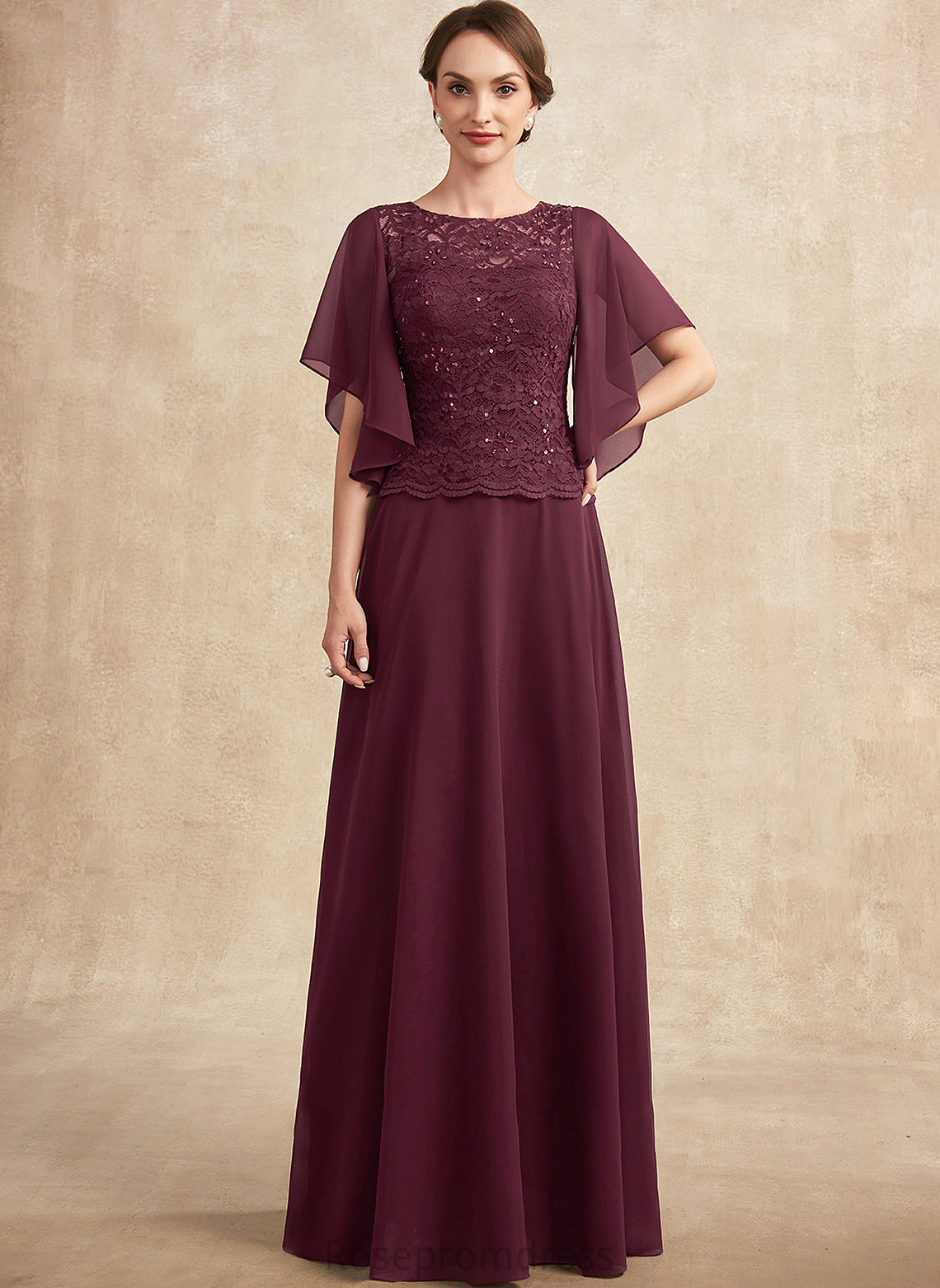 Neck the Dress Lace A-Line Chiffon Sequins Floor-Length of With Bride Mother of the Bride Dresses Paris Mother Scoop