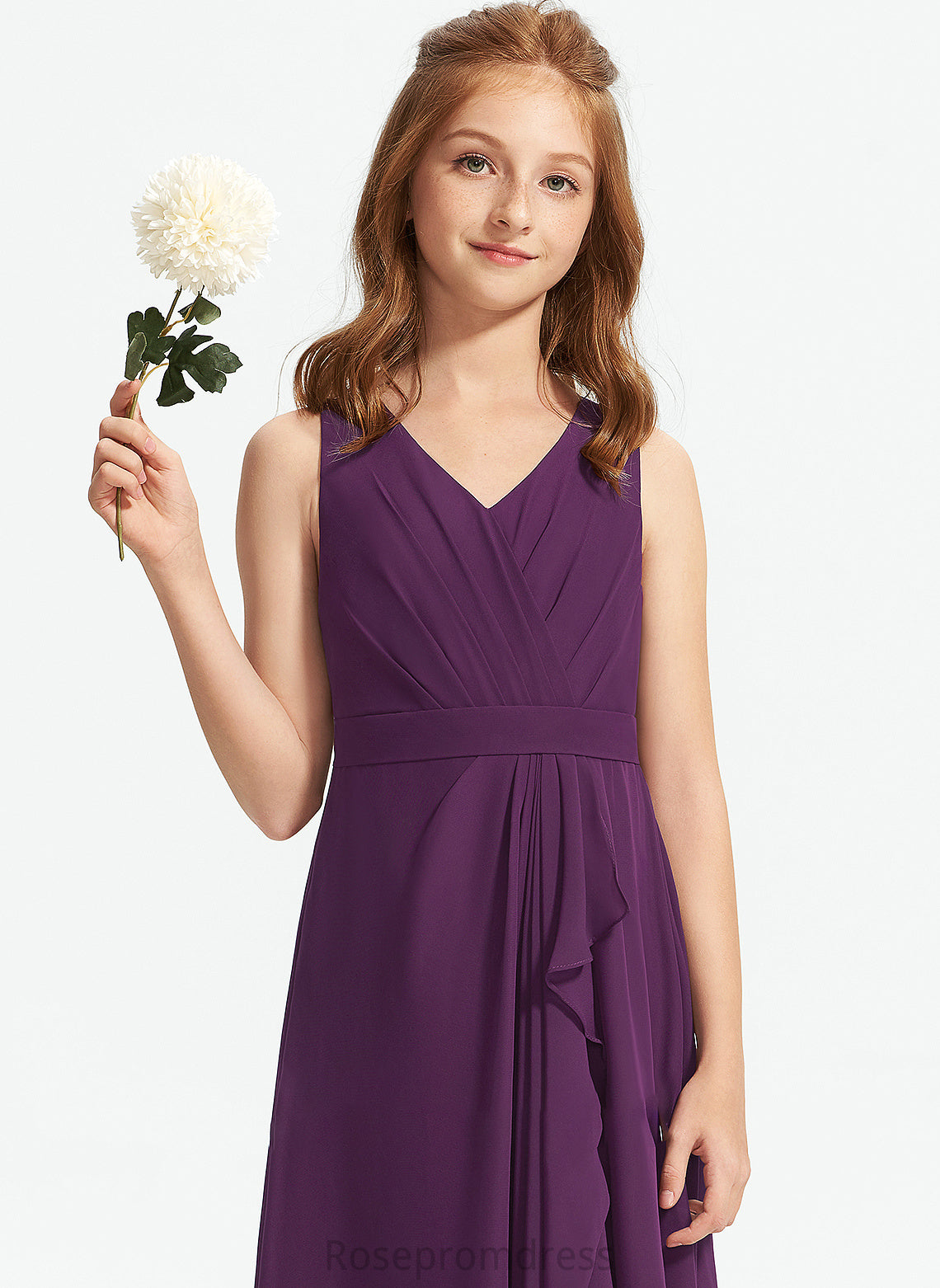 Floor-Length Jenny With Chiffon A-Line Junior Bridesmaid Dresses Ruffles V-neck