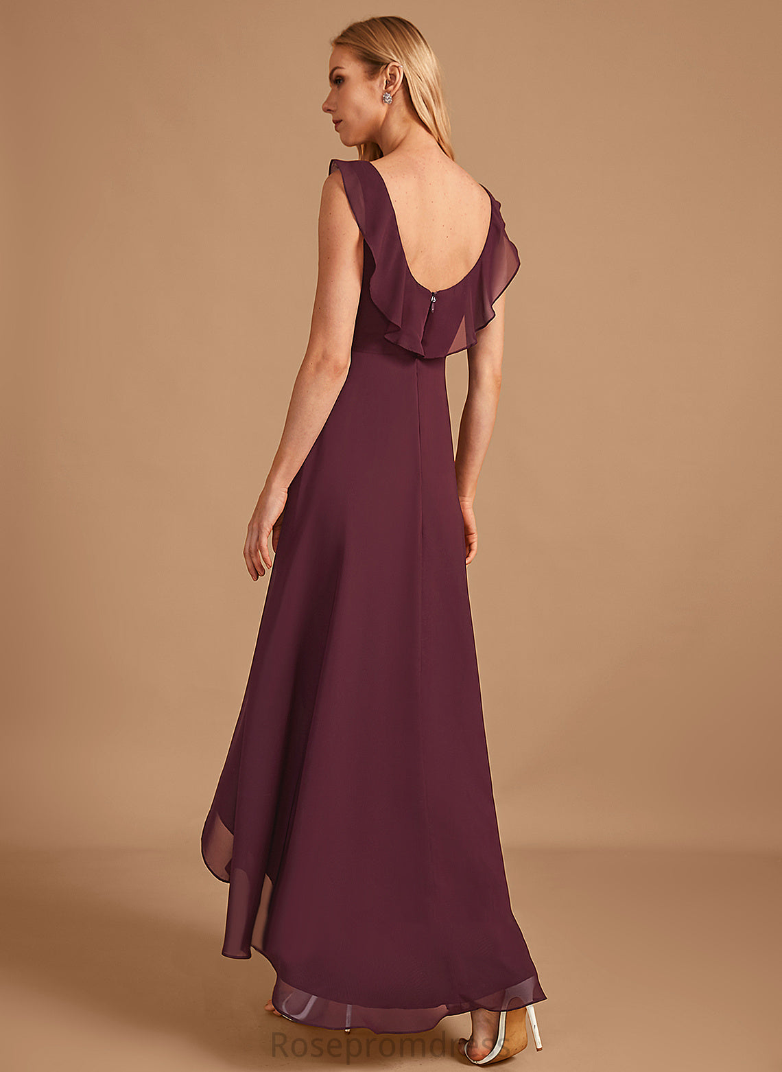 Asymmetrical Ruffle Silhouette Neckline Embellishment Length V-neck A-Line Fabric Mattie Bridesmaid Dresses