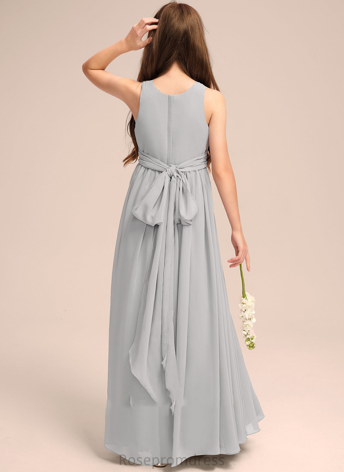 Scoop Haylee Chiffon Floor-Length Neck With Ruffle A-Line Bow(s) Junior Bridesmaid Dresses