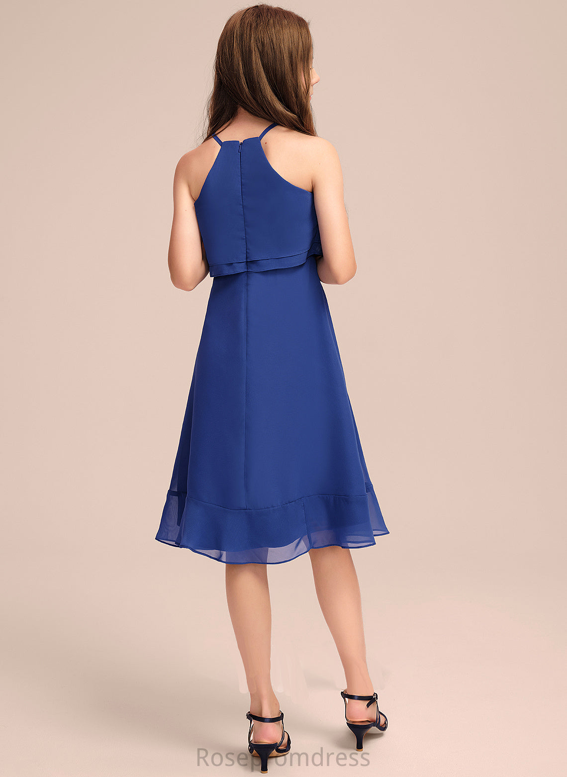 Neck Junior Bridesmaid Dresses Ruffles Chiffon With Nia Scoop Knee-Length Cascading A-Line