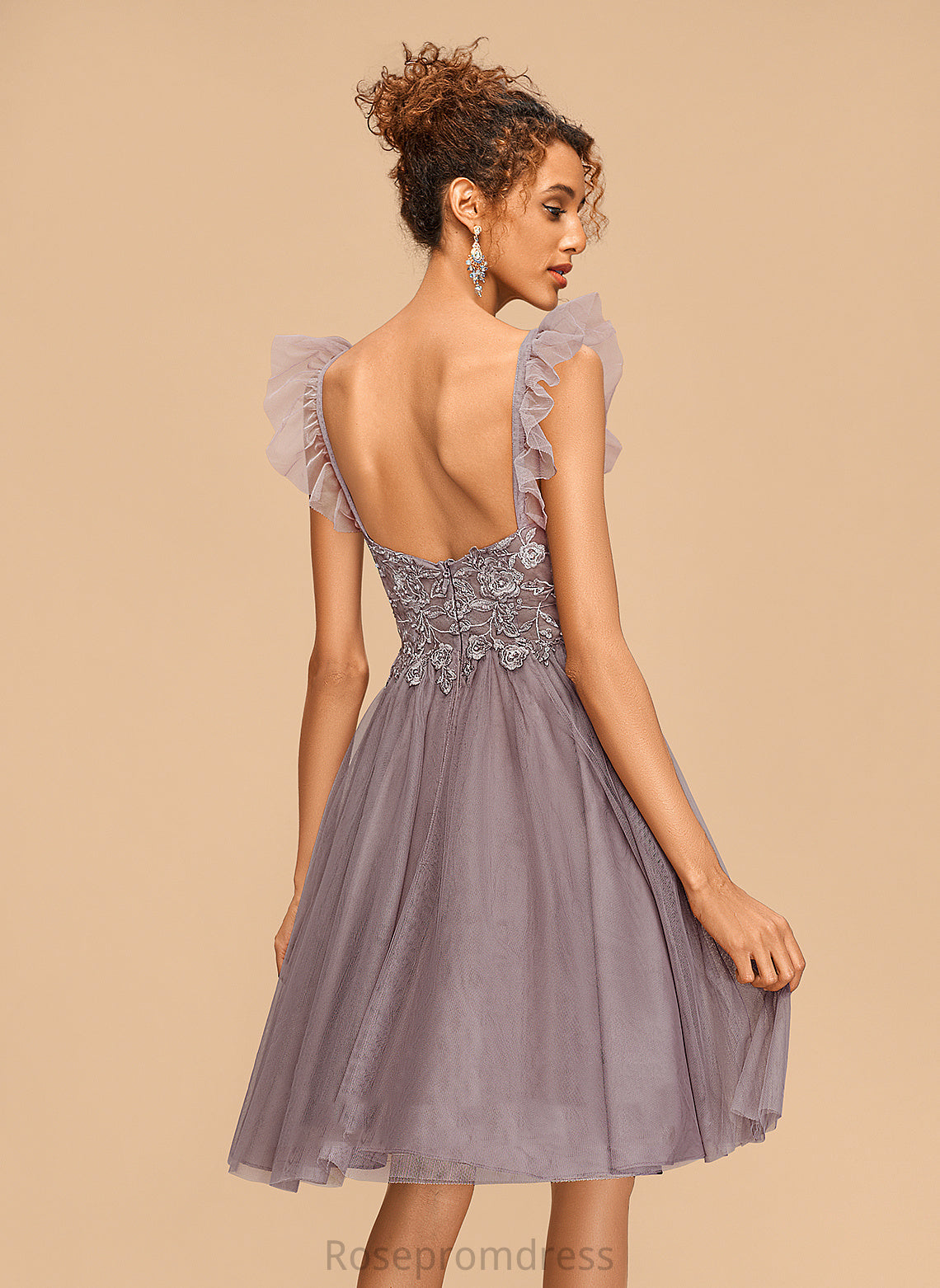 With V-neck Tulle Homecoming Dress Cascading Jada Lace Ruffles Knee-Length A-Line Homecoming Dresses